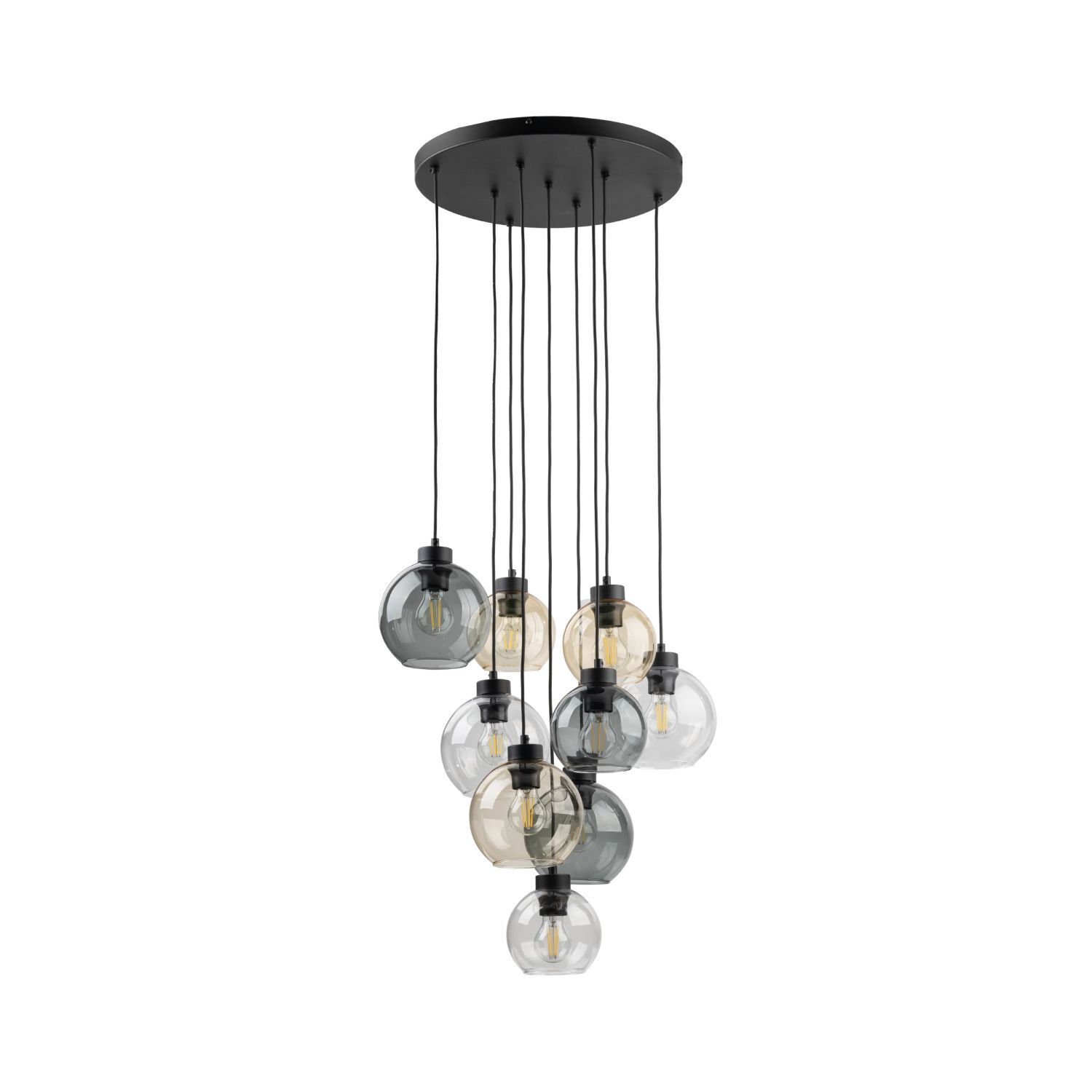 Suspension verre fumé H : max. 140 cm réglable 9x E27 Leuchter, Lampe