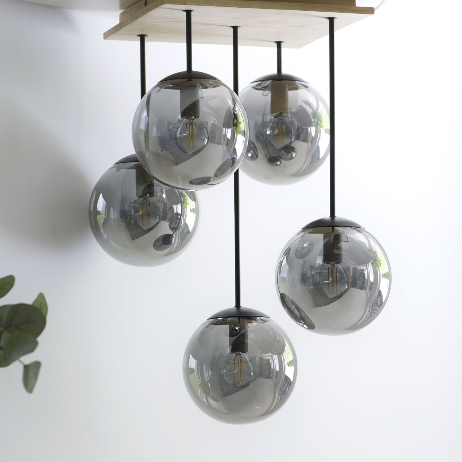 Lampe de plafonnier stylée verre bois E14 L:37 cm faible éblouissement