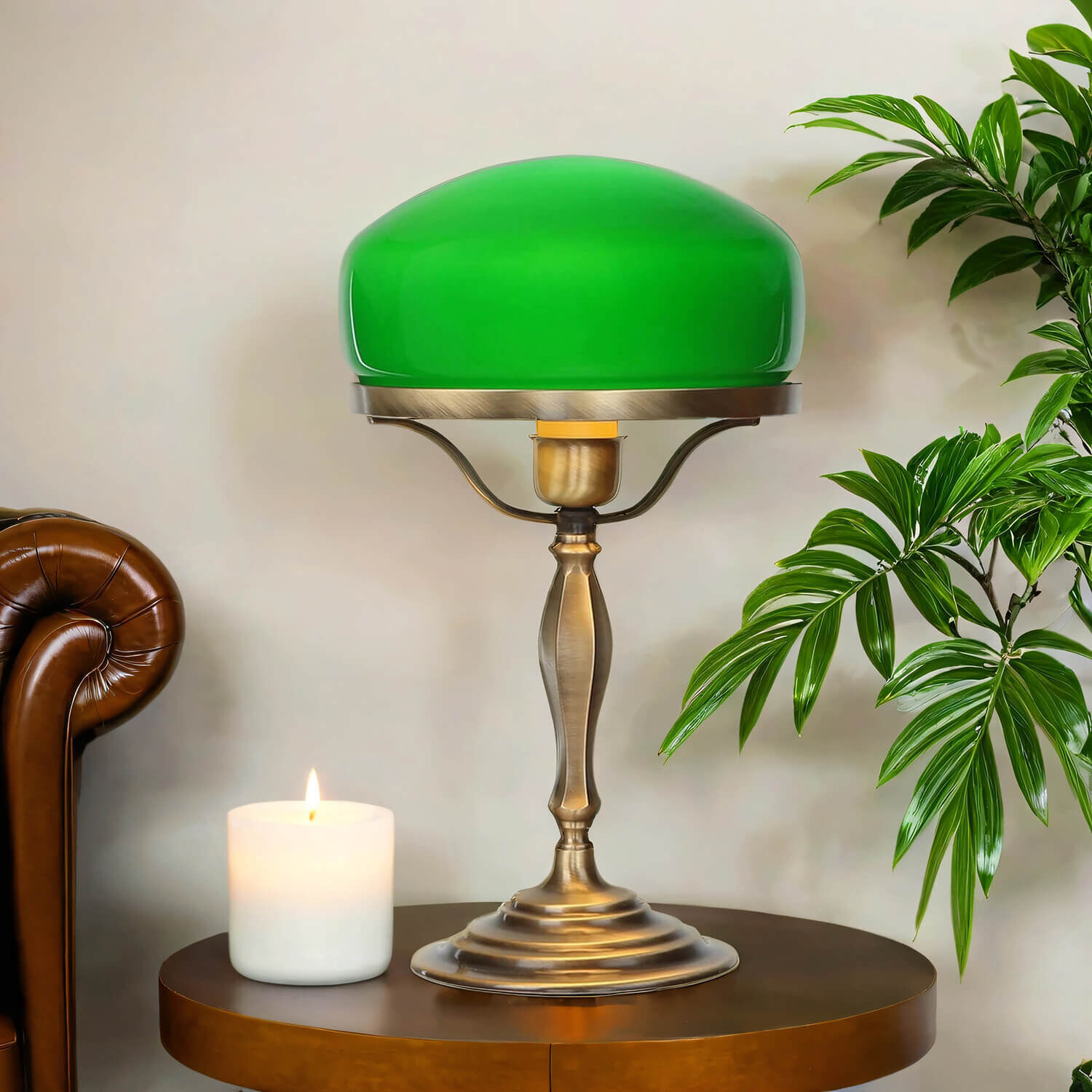 Lampe de table Abat-jour en verre Vert en laiton véritable Lampe