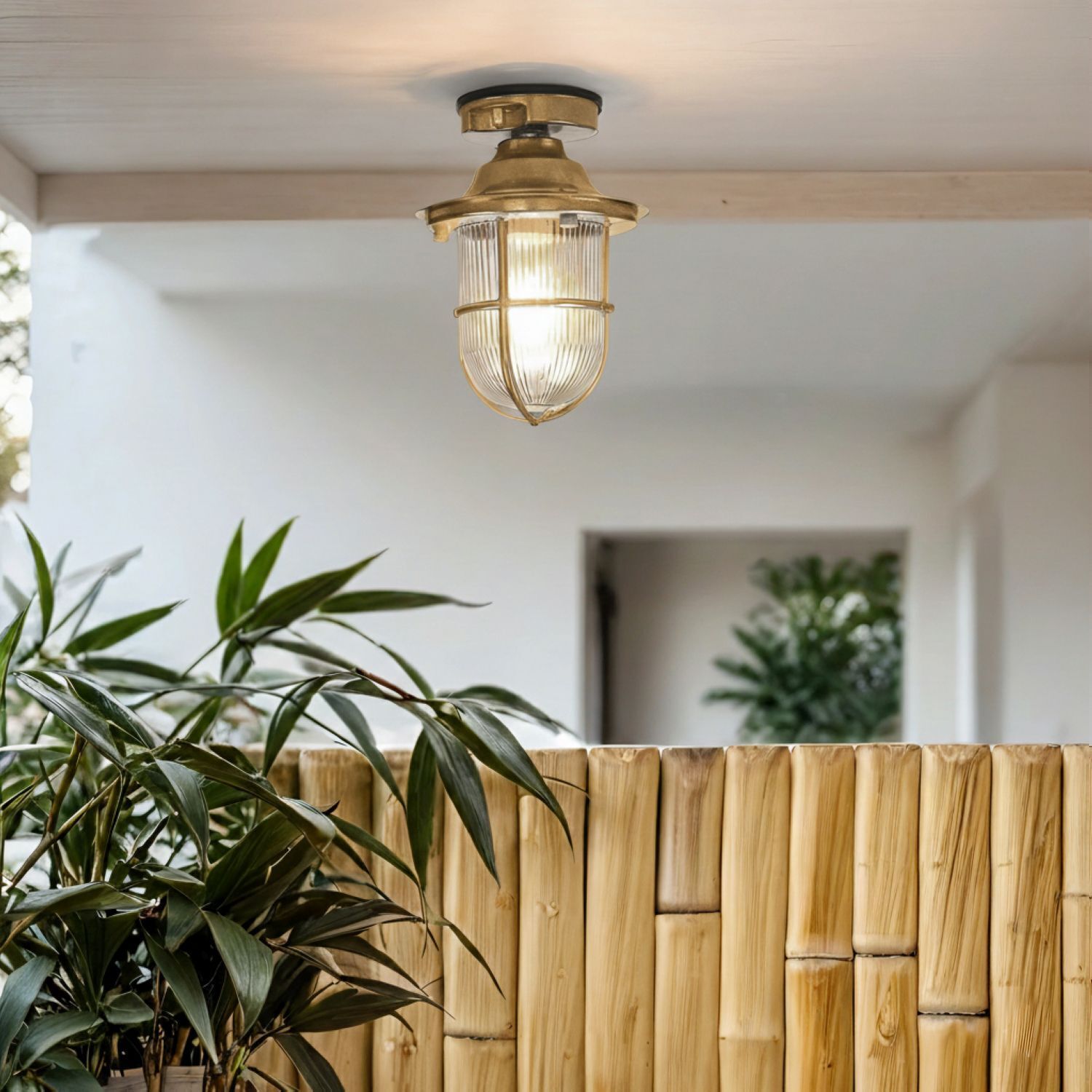 Deckenlampe außen Glas Messing massiv E27 IP54 rund