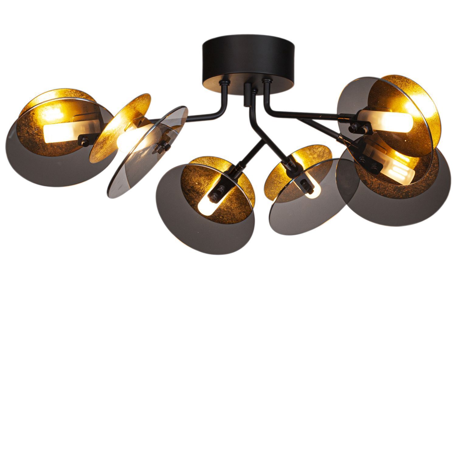Plafonnier métal verre largeur 70 cm 6x G9 Moderne