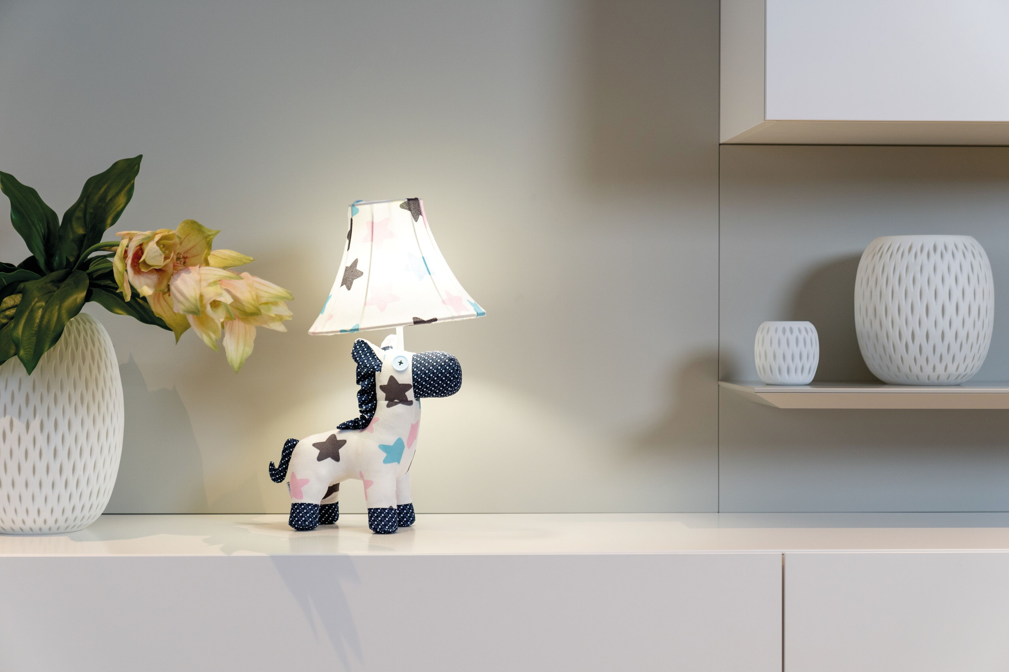 Lampe de table Cheval Blanc Rose Bleu 47cm Enfants Adultes