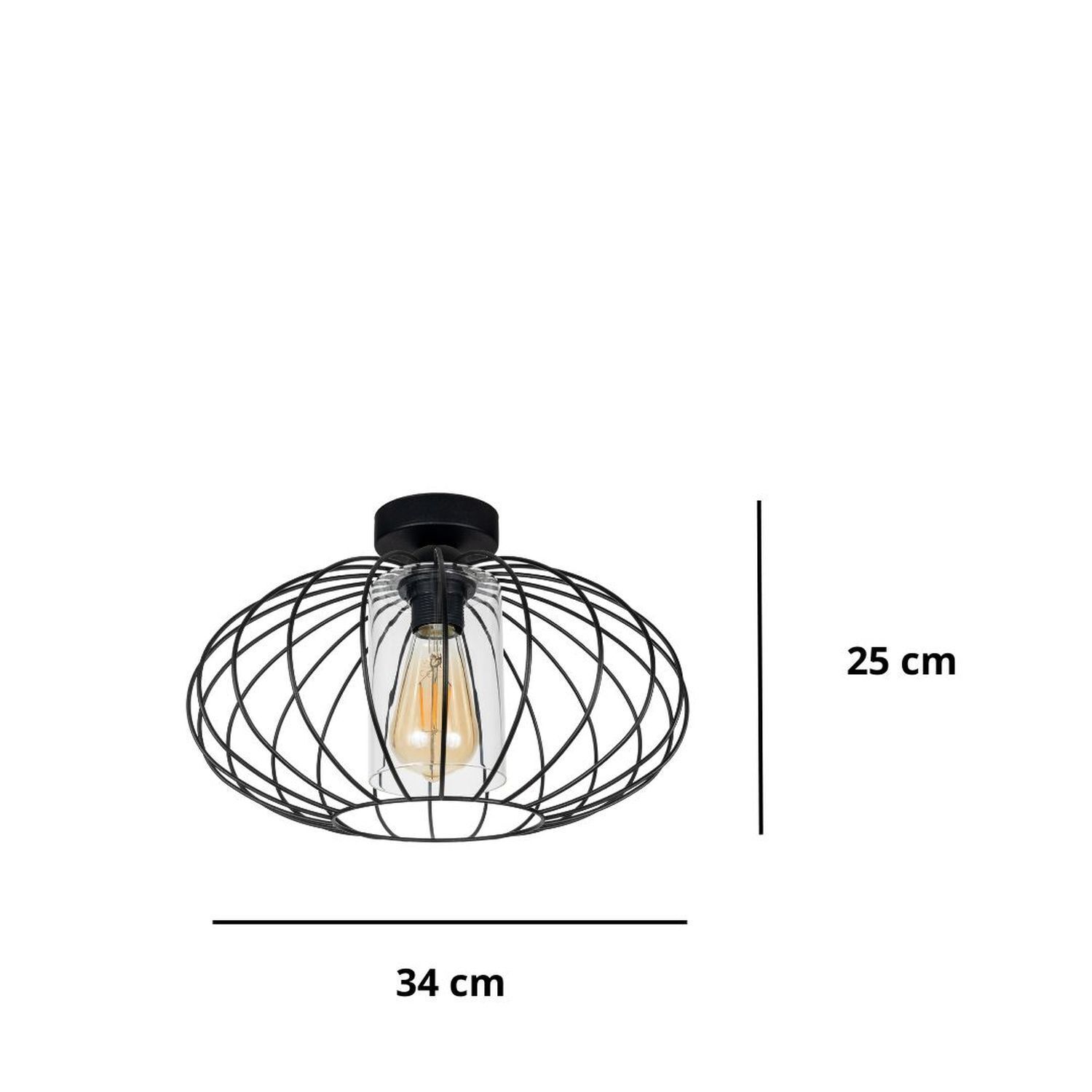 Lampe de plafonnier métal E27 ronde Ø34 cm noir rétro design