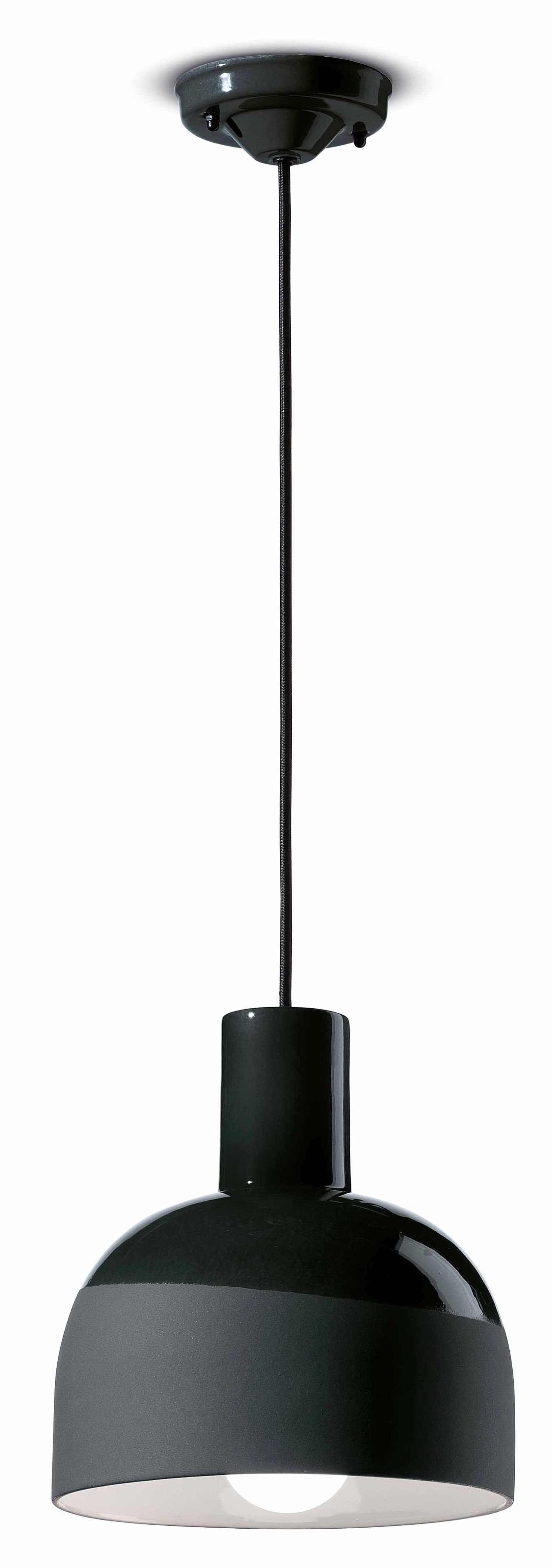Suspension céramique E27 ronde D : 22,5 cm Noir Rétro