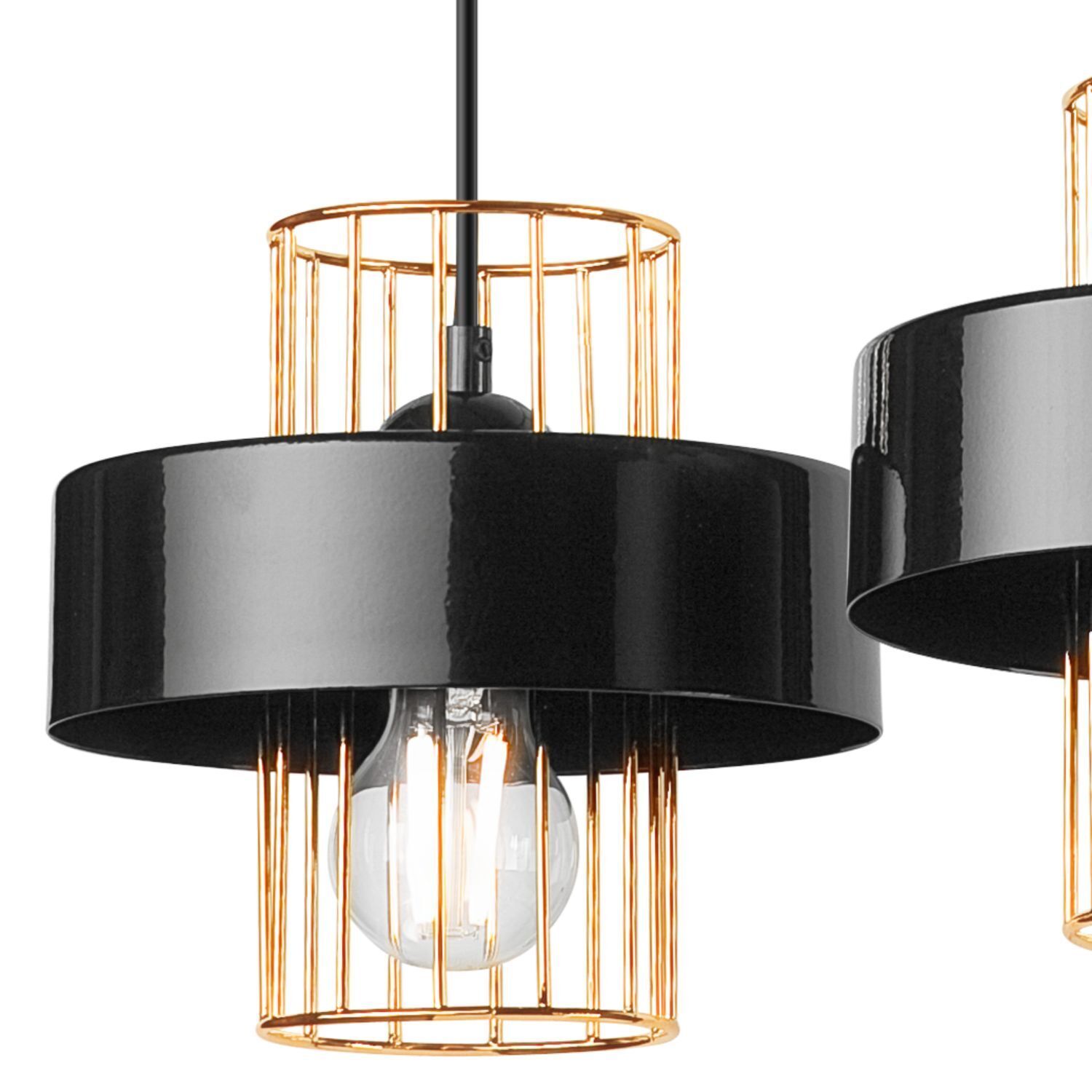 Lampe à suspendre noir or 3 flammes E27 L : 60 cm Métal