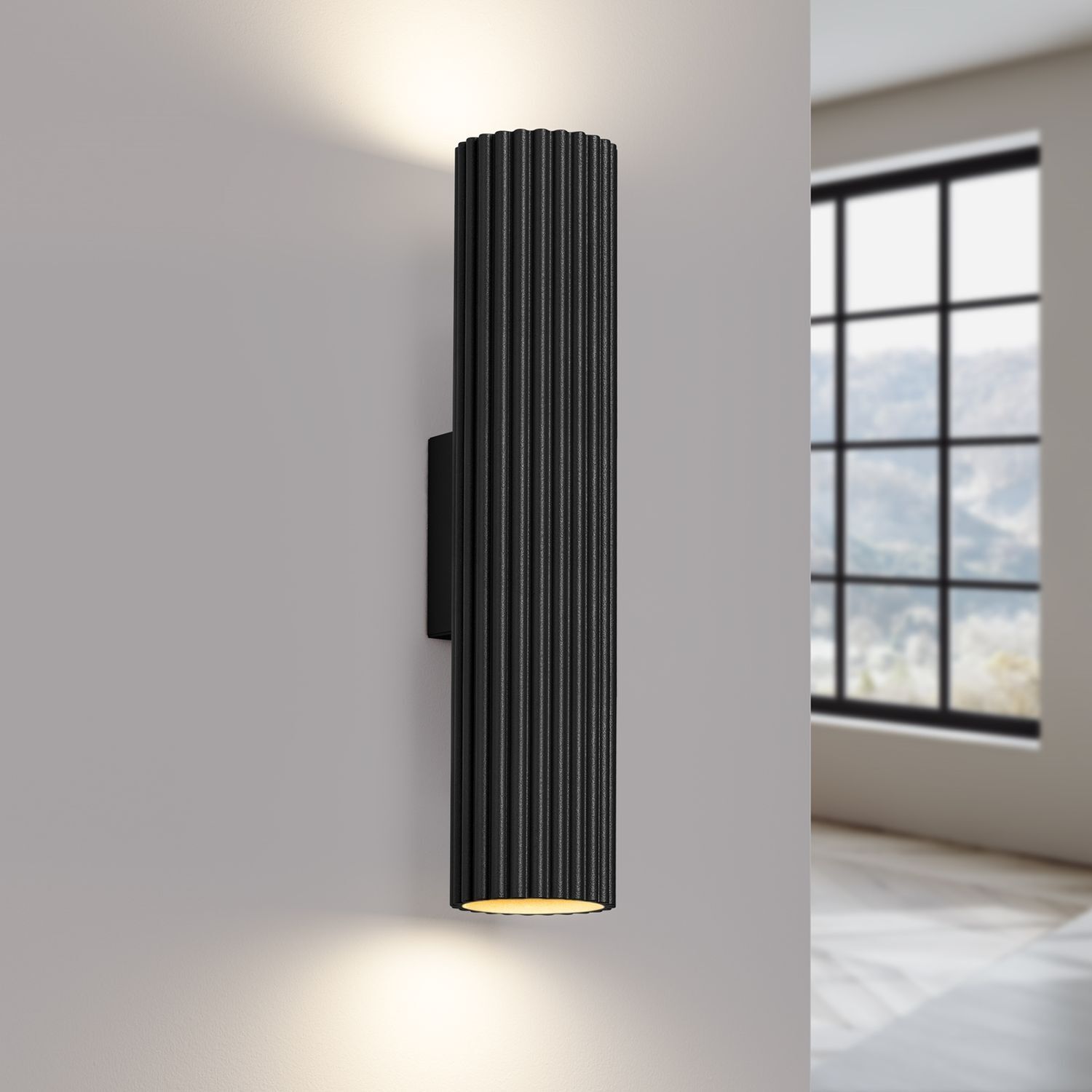 Wandleuchte Schwarz H: 30 cm GU10 2-flammig Aluminium Up Down Lampe
