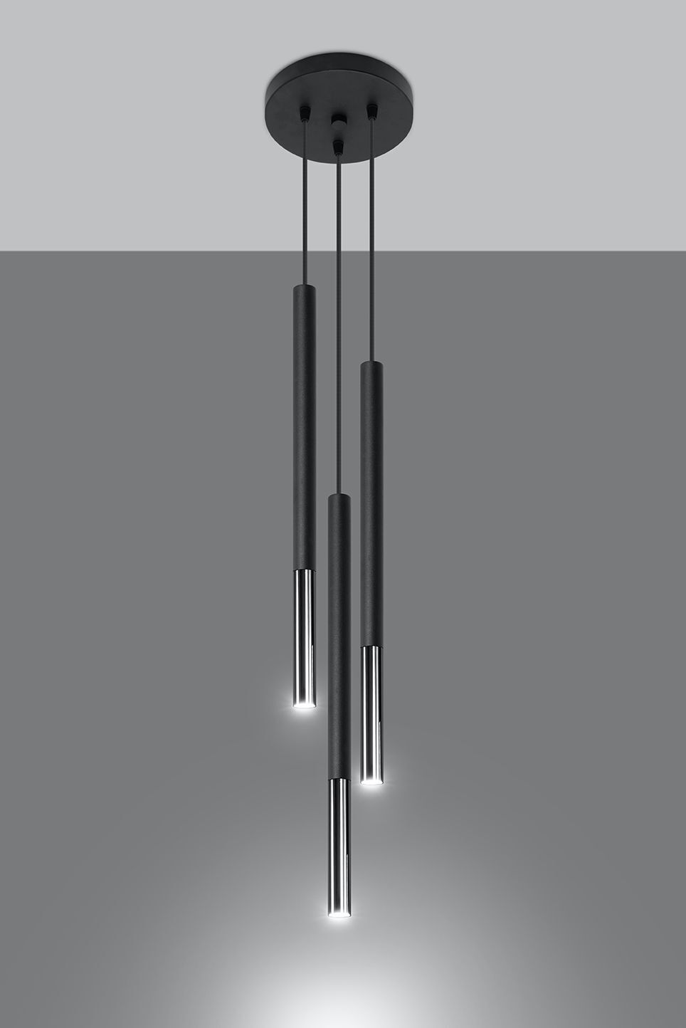 Lampe à suspendre noire chrome 3 flammes métal réglable
