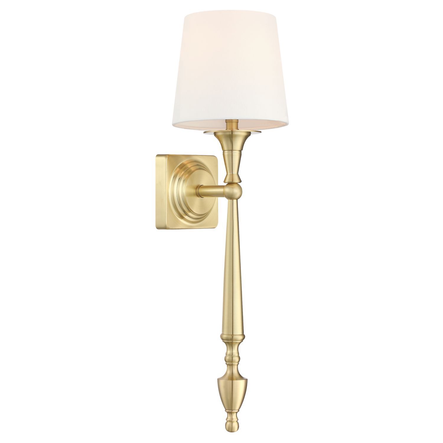 Wandlampe Metall Stoff E27 H: 54 cm in Messing Weiß Rustikal