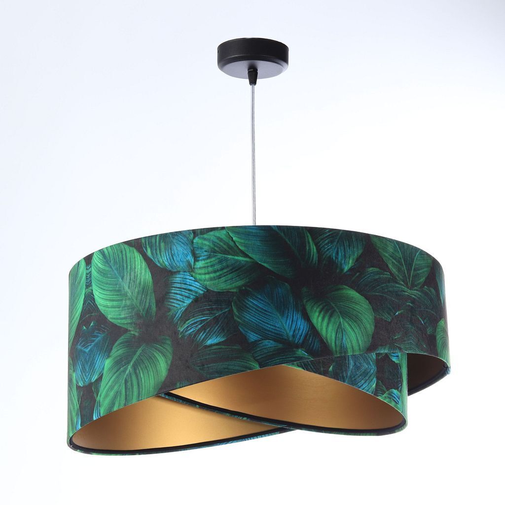 Lampe à suspendre Vert Or E27 Ø 50 cm Tropical Print Tissu