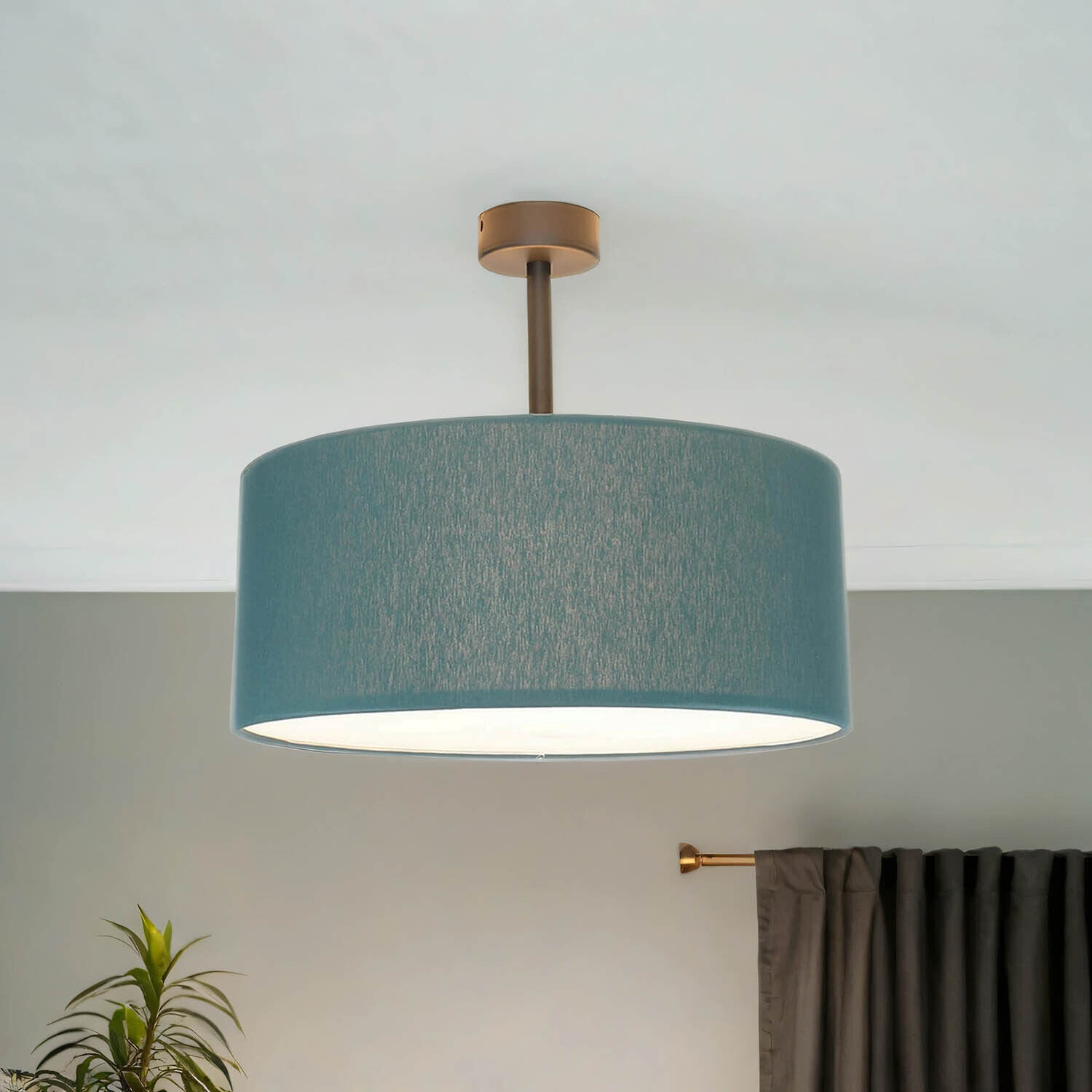 Lampe de plafonnier ronde Abat-jour en tissu pétrole E27 Ø40 cm