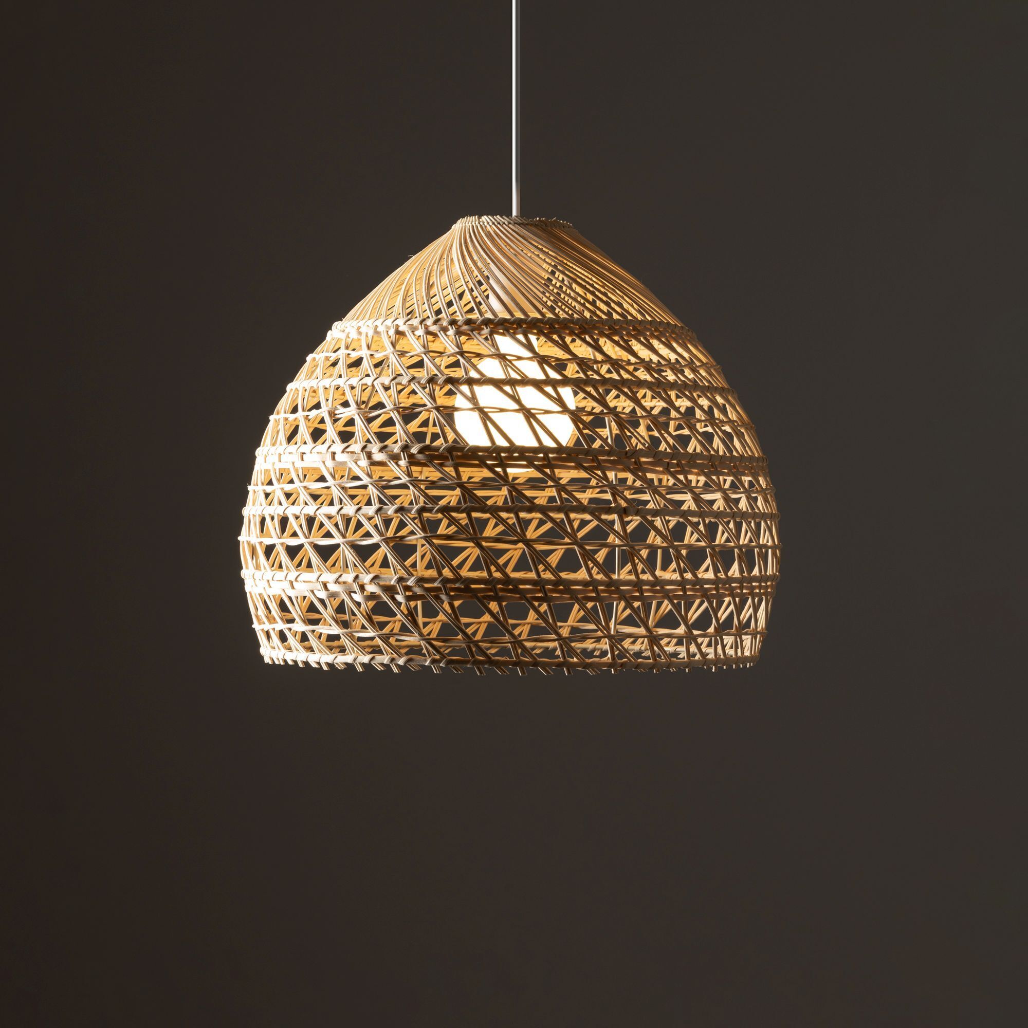 Runde Hängelampe Rattan Naturholz E27 Ø43 cm wohnlich hängelampe, korblampe, rattan, licht, lampenschirm