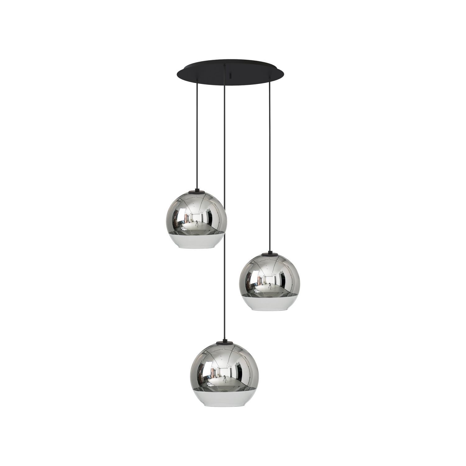 Suspension 3 flammes noir chrome E27 verre métal