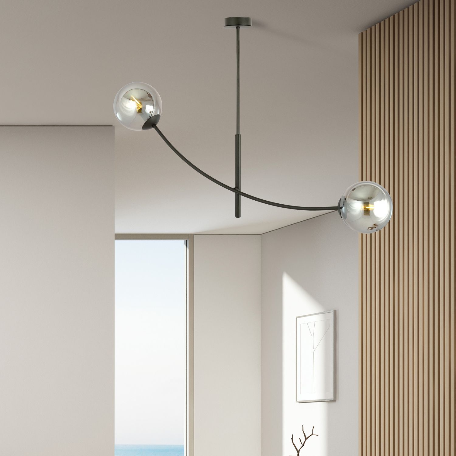 Lampe de plafond verre fumé métal L : 83 cm orientable E14 2 flammes