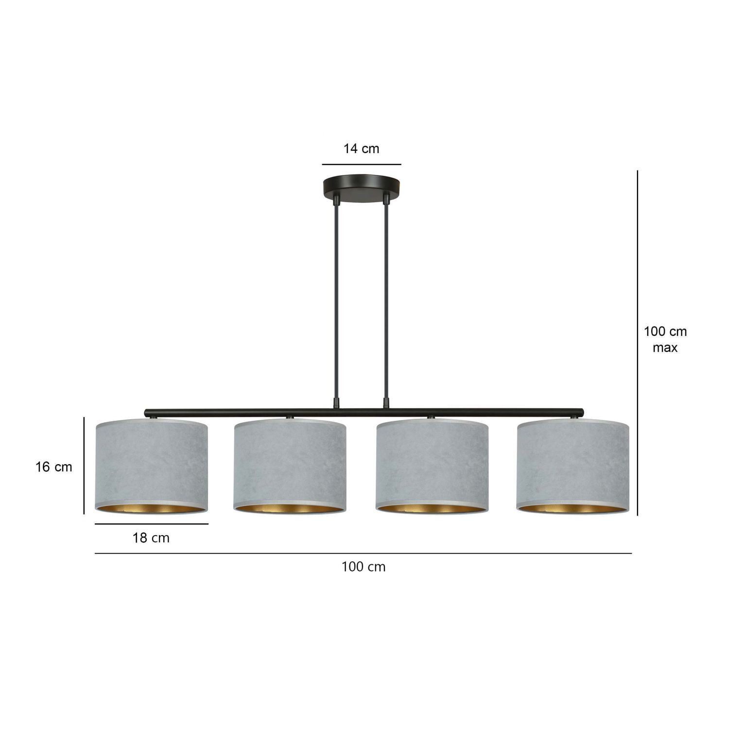 Lampe à suspendre tissu métal L : 97 cm H : max. 100 cm réglable