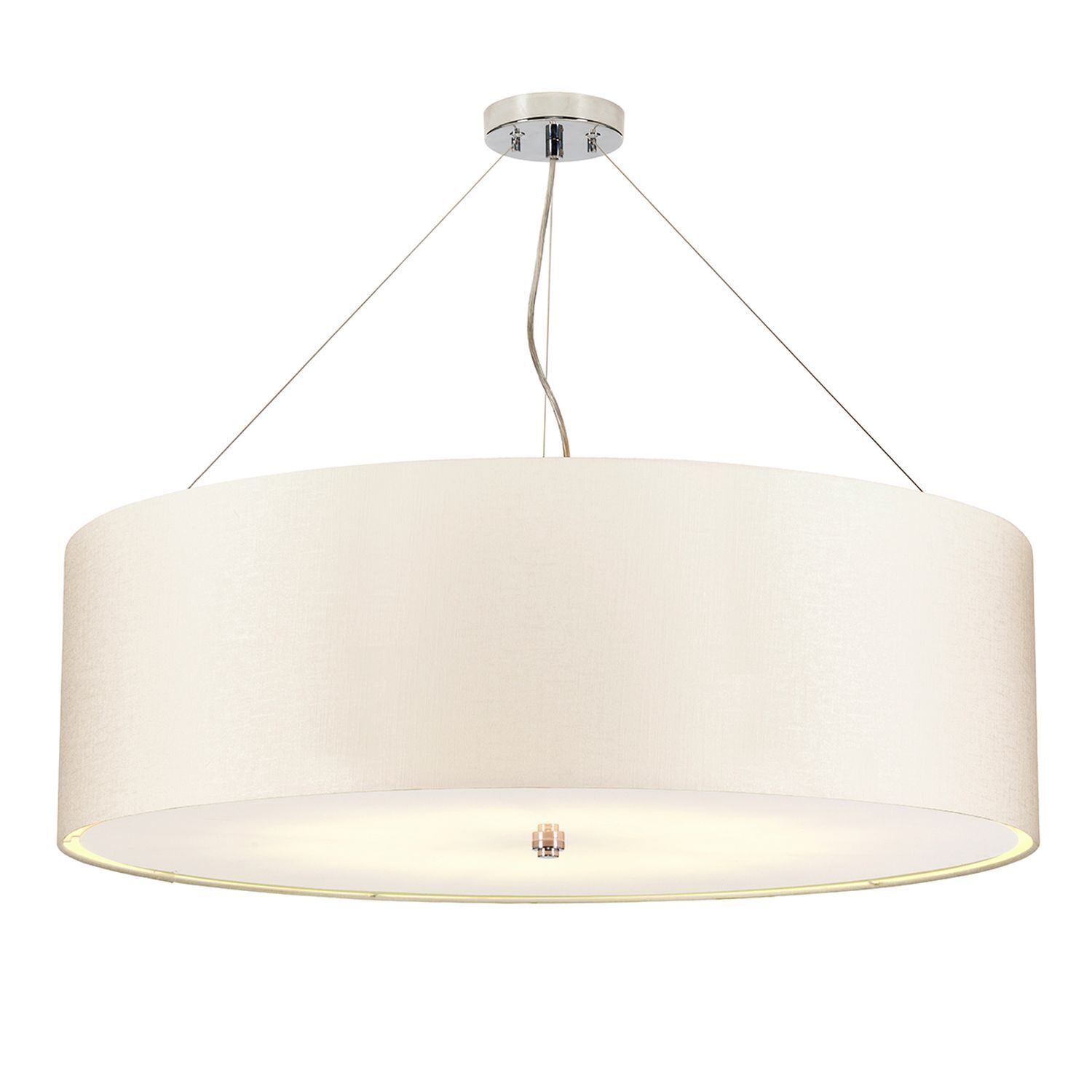 Hängeleuchte rund Ø86cm Stoffschirm Creme Chrom NASIA Lampe, Deckenleuchte, Kronleuchter