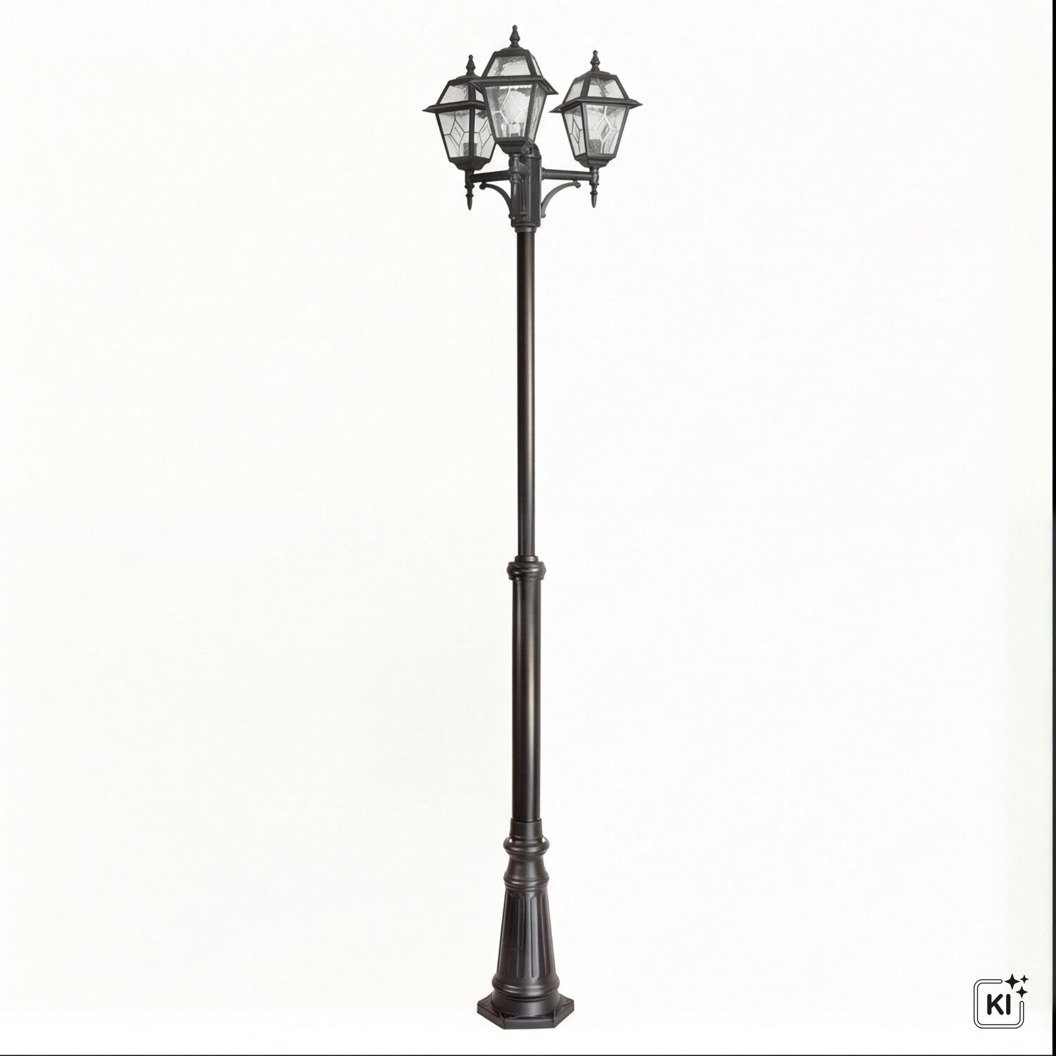 aussen-stehleuchte-wegeleuchte-merksem-3-flammig-schwarz-rustikal-370-1 Laternenpfosten, Straßenlaterne, Gartenlampe, Drei-Licht, Metalllampe