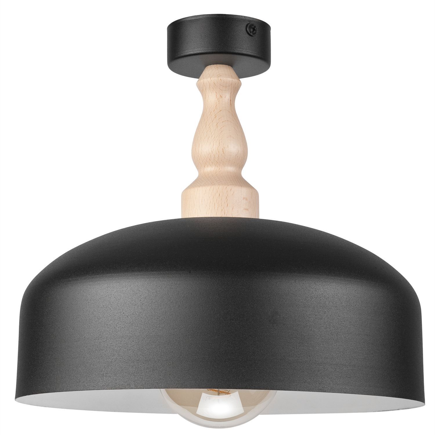 Plafonnier Noir Métal Bois E27 Ø 30 cm Scandinave