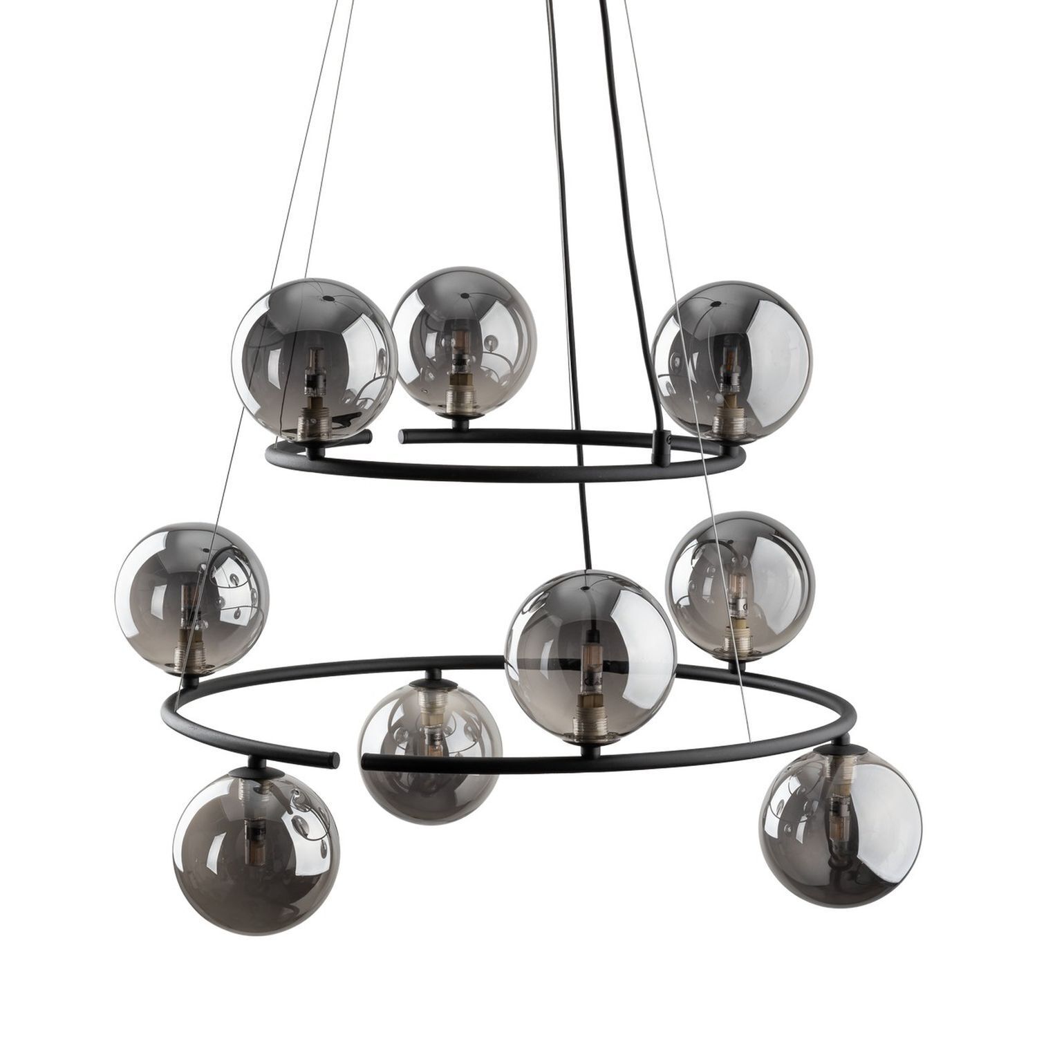 Suspension métal verre fumé G9 noir graphite 2 anneaux