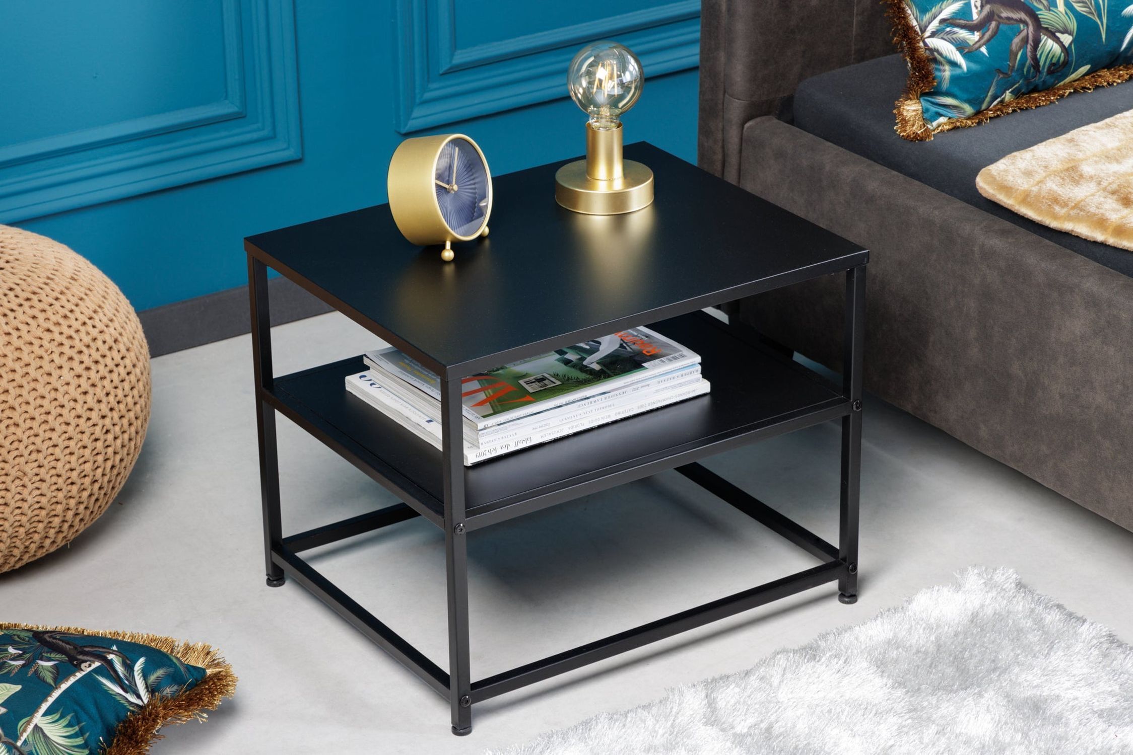 Table d'appoint avec espace de rangement Acier noir 50 x 40 cm