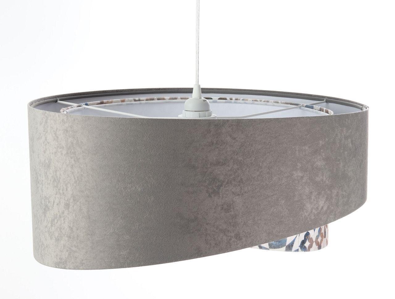 Suspension E27 ronde Ø 50 cm Tissu aspect velours Gris Beige