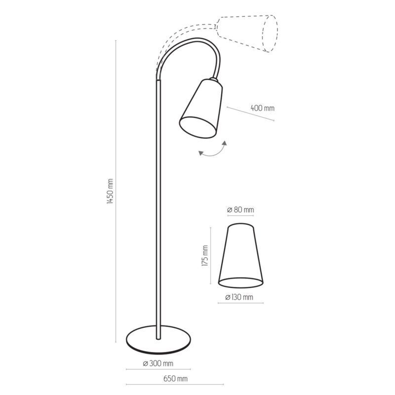 Lampadaire métal flexible 145 cm E27 noir or