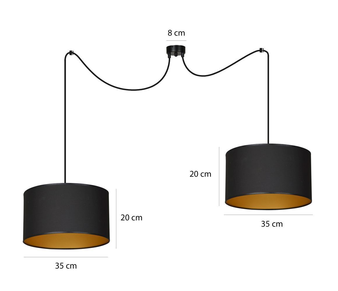 Suspension réglable noir or 2 flammes tissu