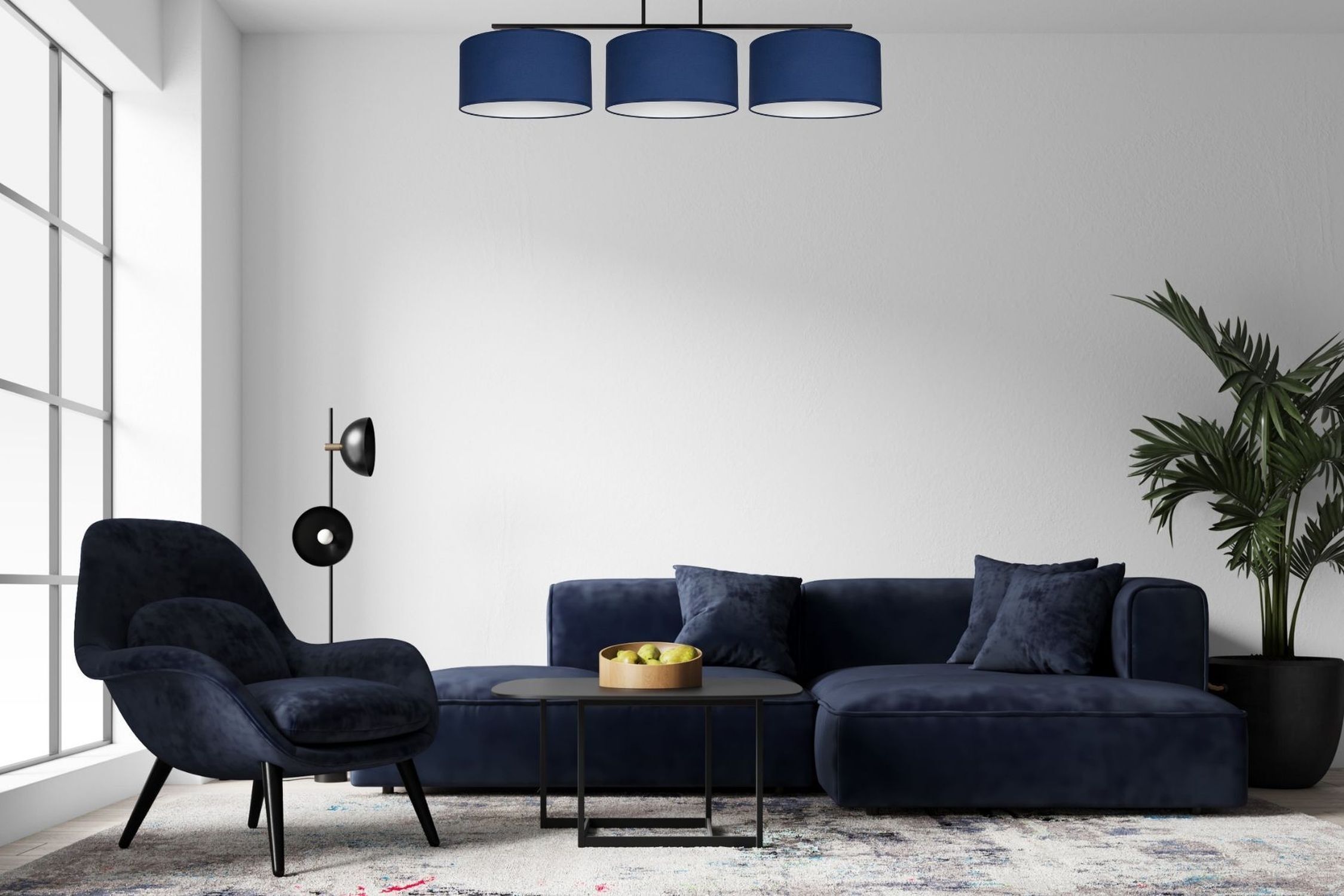 Plafonnier long Tissu Noir Bleu Blanc E27 100 cm Moebel, Wohnzimmer, Couch, Dekoration für Zuhause, Innenarchitektur