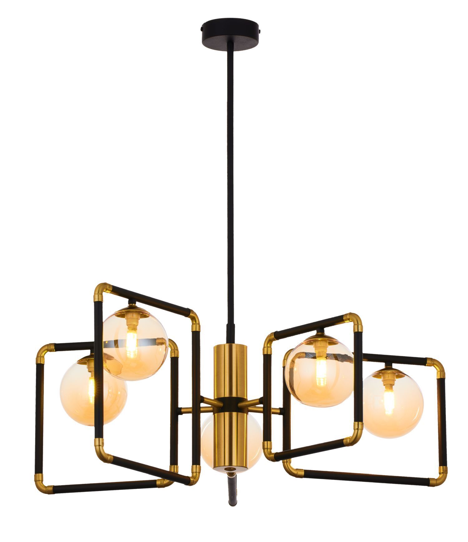 Plafonnier XXL métal verre noir ambre or 83 cm