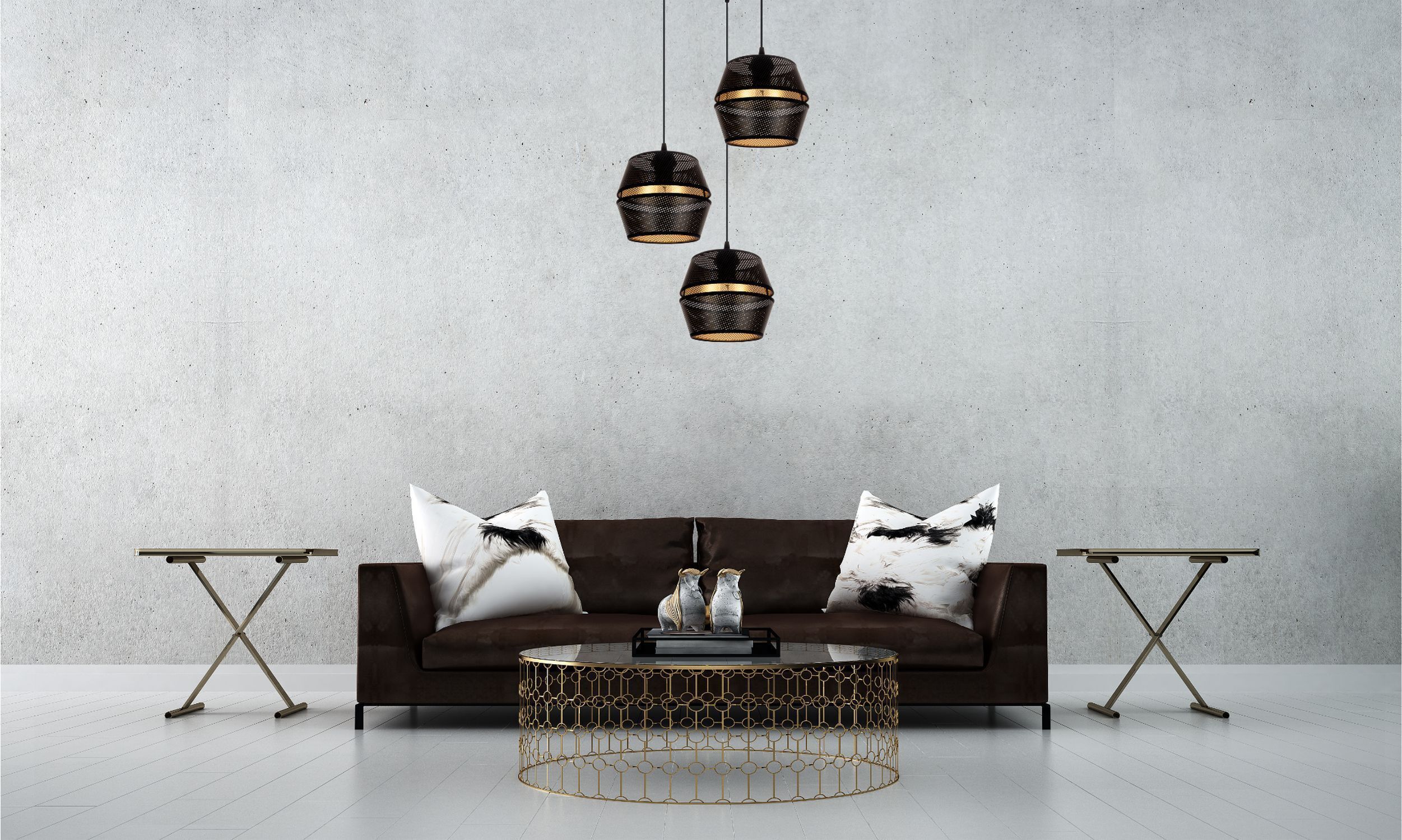 Runde Hängelampe Schwarz Gold Metall B:45 cm E27 3-flmg Innenarchitektur, Inneneinrichtung, Wohnzimmer, Couch, Tabelle