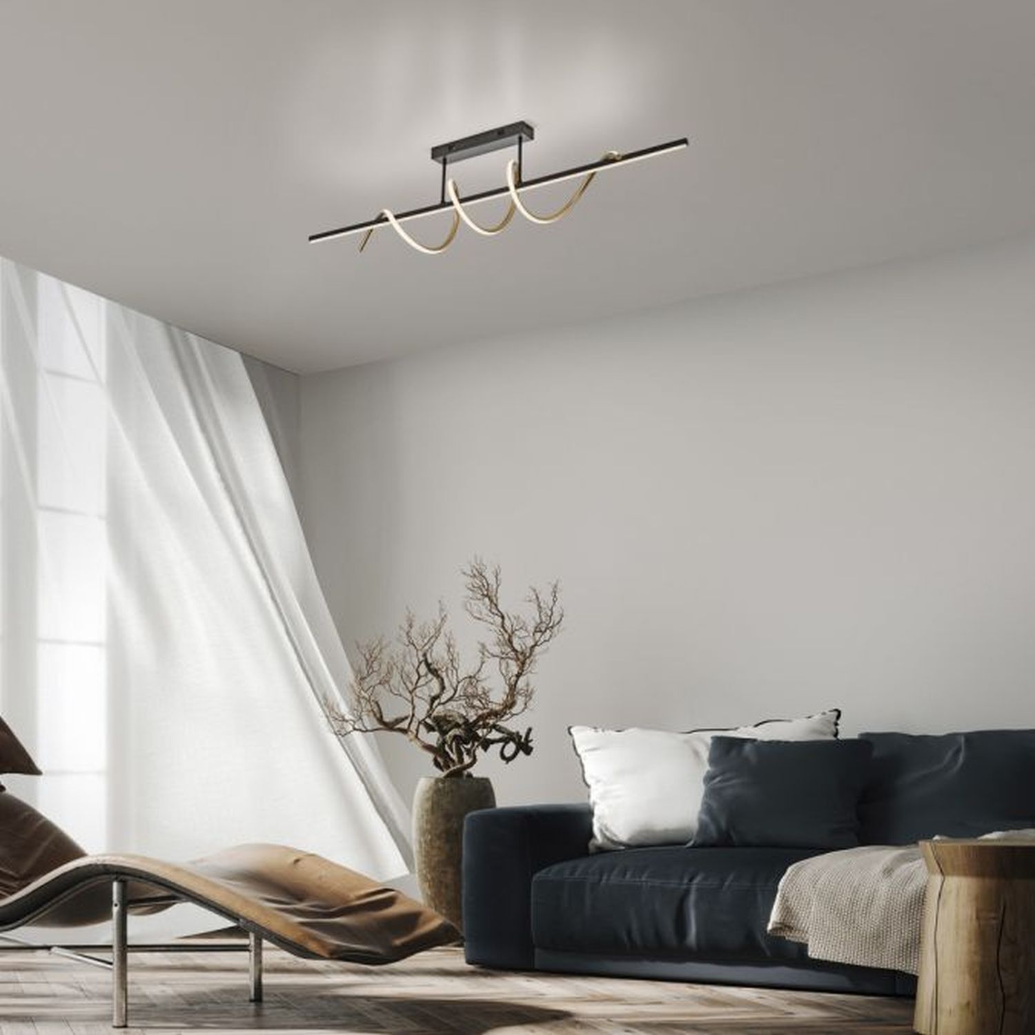 Lampe de plafonnier LED métal dimmable 3000 K noir laiton