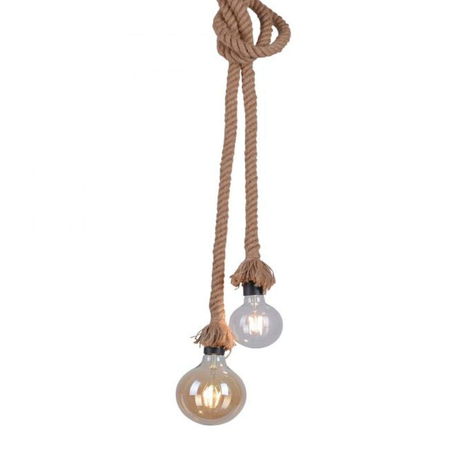 Suspension vintage E27 2 flammes Ø10 cm corde tau
