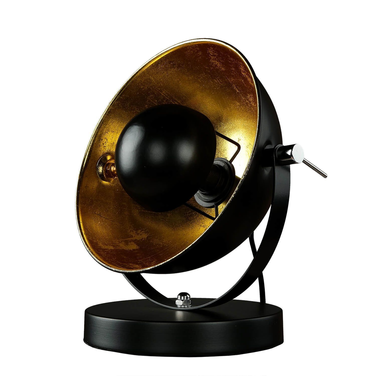 Lampe de table ronde design rétro ajustable noir or