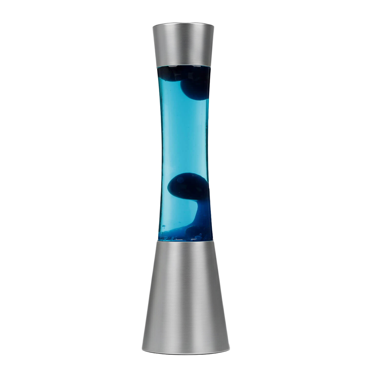 lavalampe-lava-lamp-ringo-silber-chrome-1 lava lamp, glass, blaue Flüssigkeit, Metallkappe, große Lampe