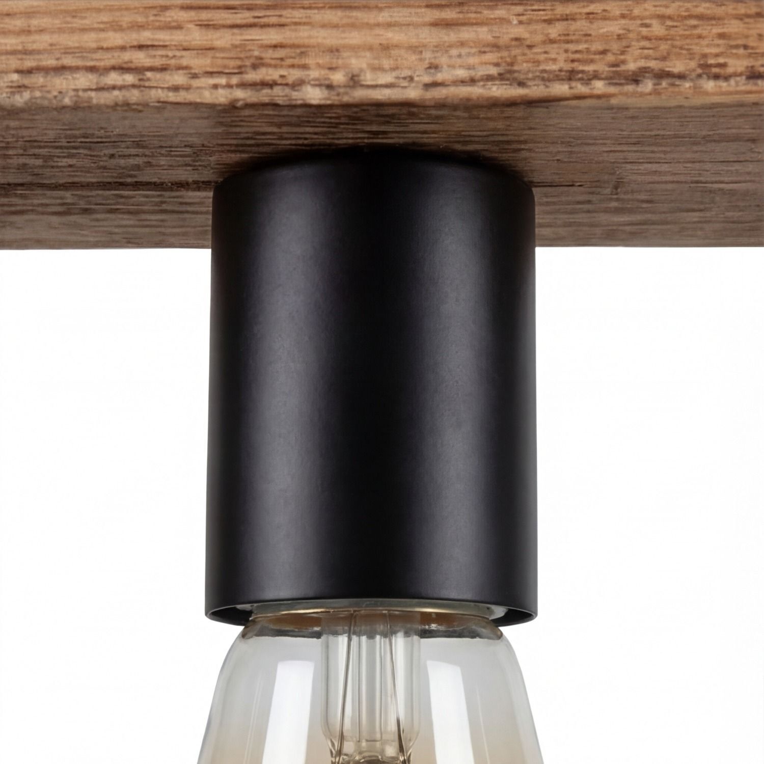 Lampe, Deckenleuchte, schwarzer Zylinder, Holzdecke, Glühbirne