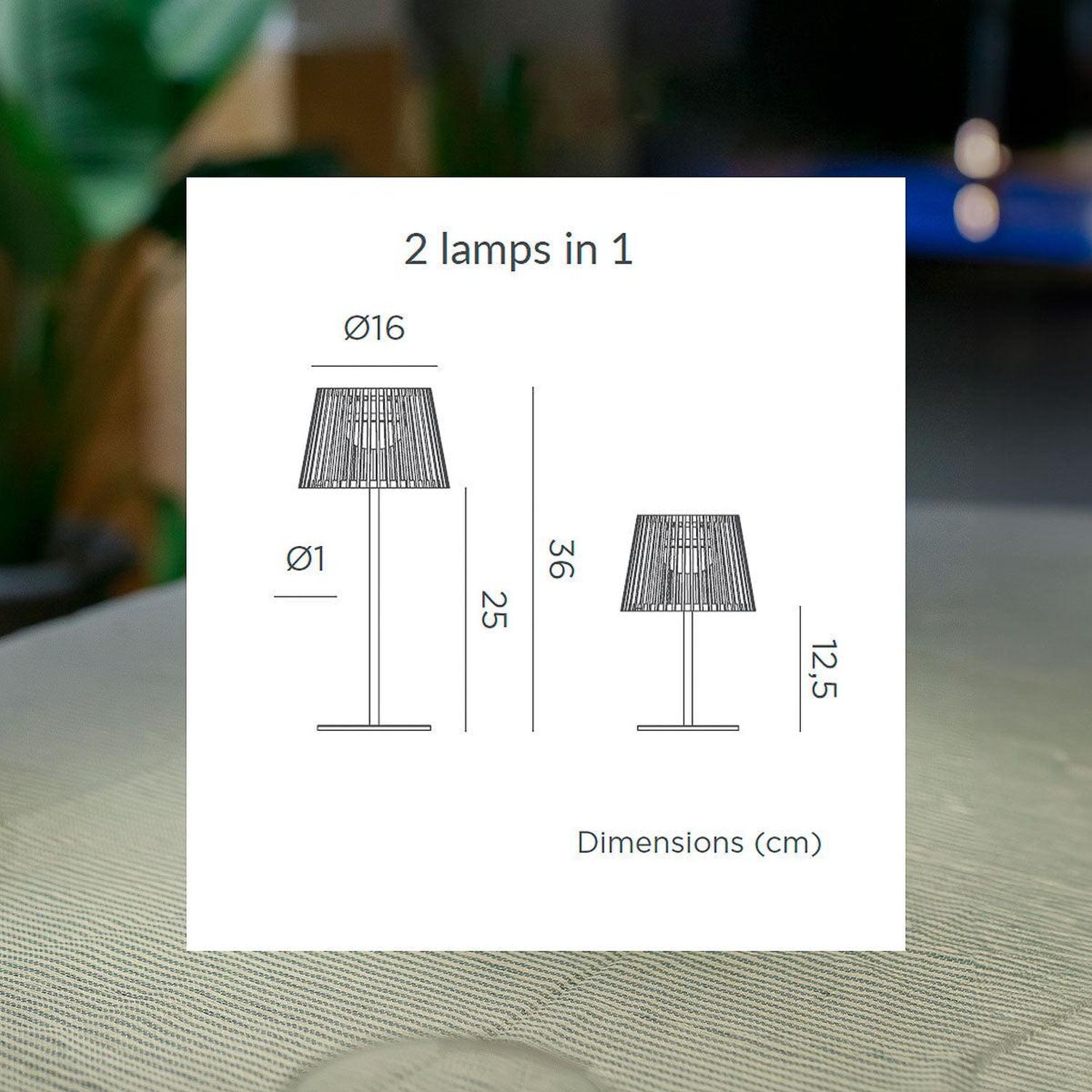 Lampe de table portable LED solaire bois métal 36 cm IP54 2700K Lampe, Visitenkarte, Papier, Text