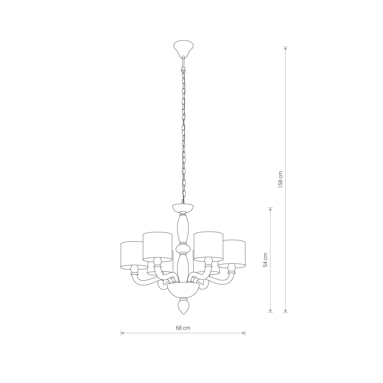 Lustre avec abat-jour 6 flammes E14 chrome blanc