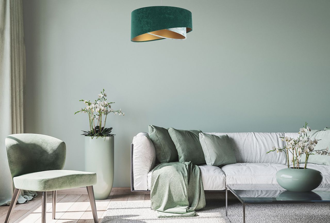 Suspension Tissu Ø 50 cm Aspect velours E27 Vert Bleu Or