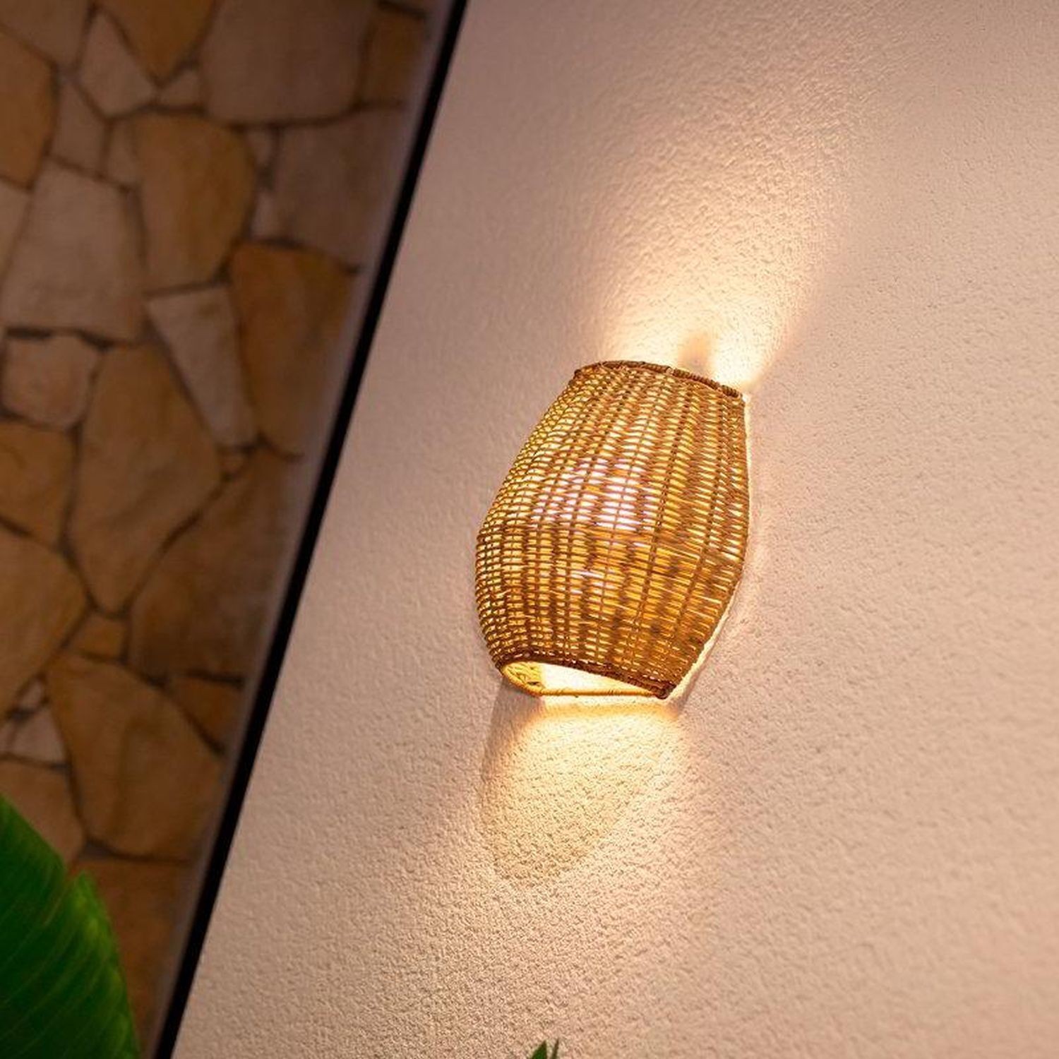 Lampe d'extérieur LED Accu Rattan H : 24,5 cm sans fil à intensité variable