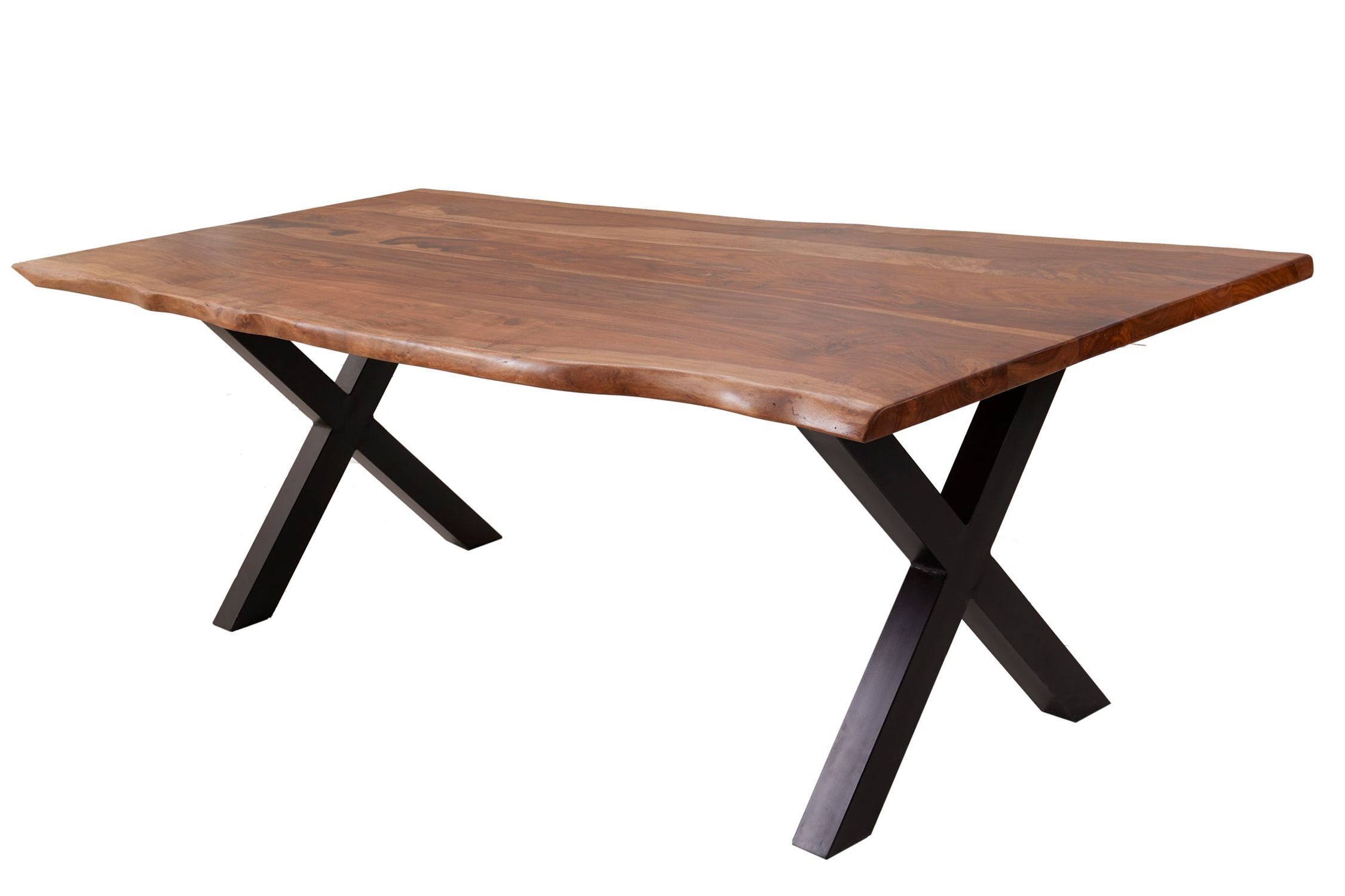 Table de salle à manger en bois de sheesham et métal, bord d'arbre 180 x 90 cm