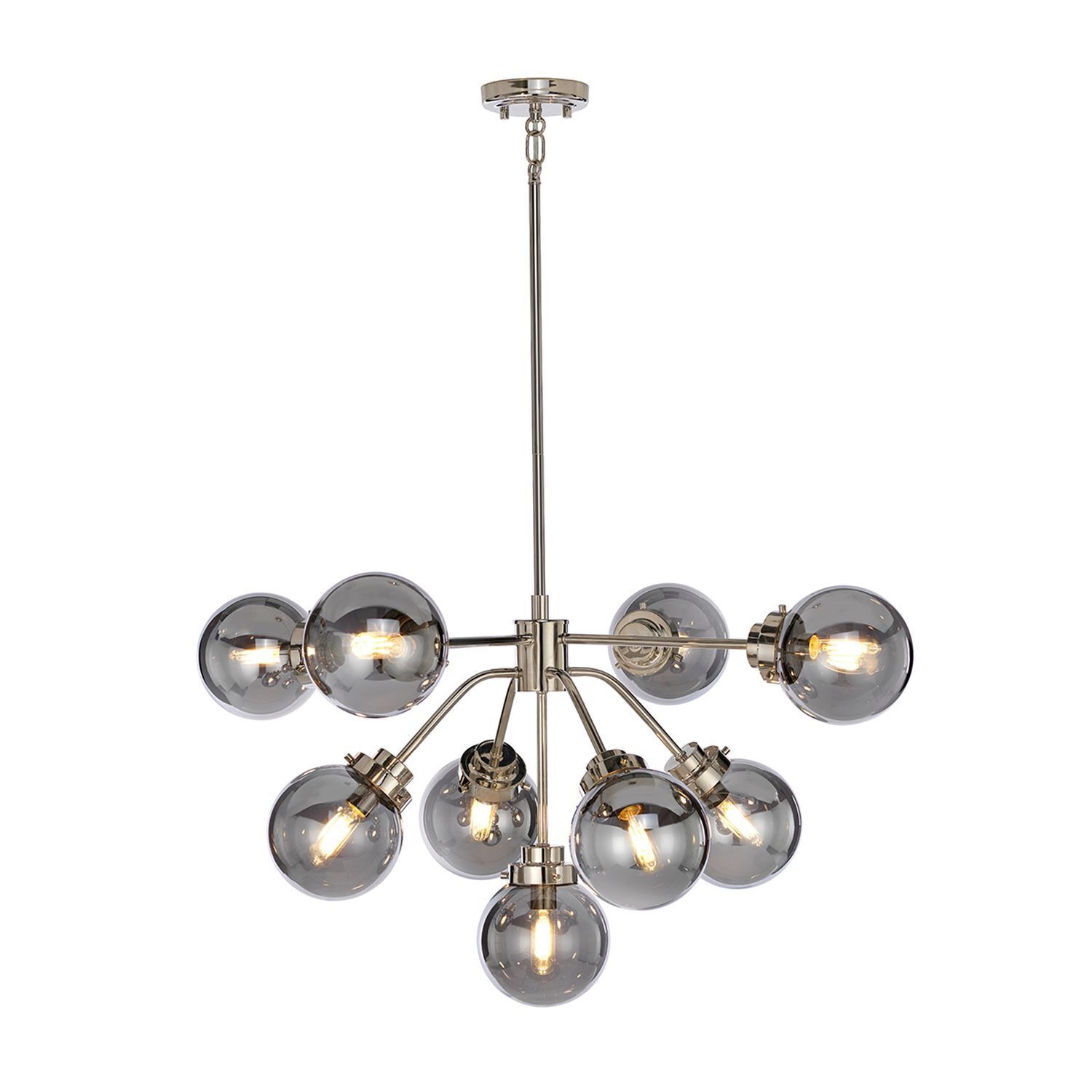 Lampe à suspendre Gris Nickel 9x E14 Métal Verre LILINIA