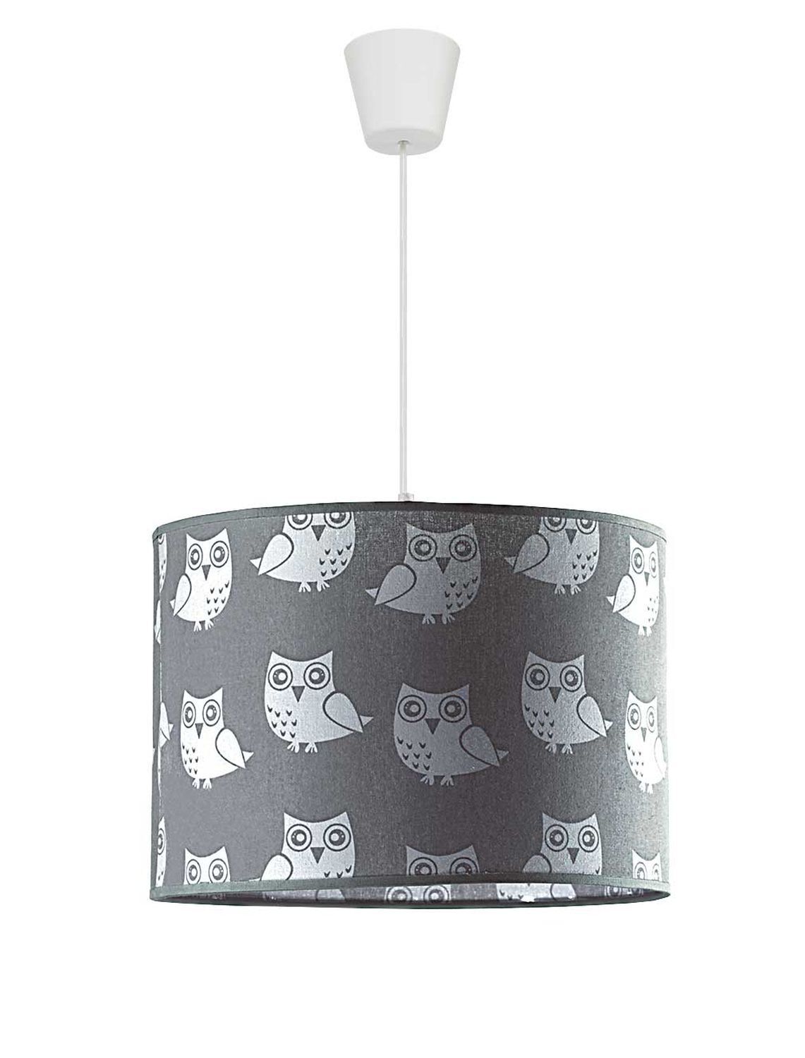 Lampe grise pour enfants Hibou Tissu Fille Gris Blanc