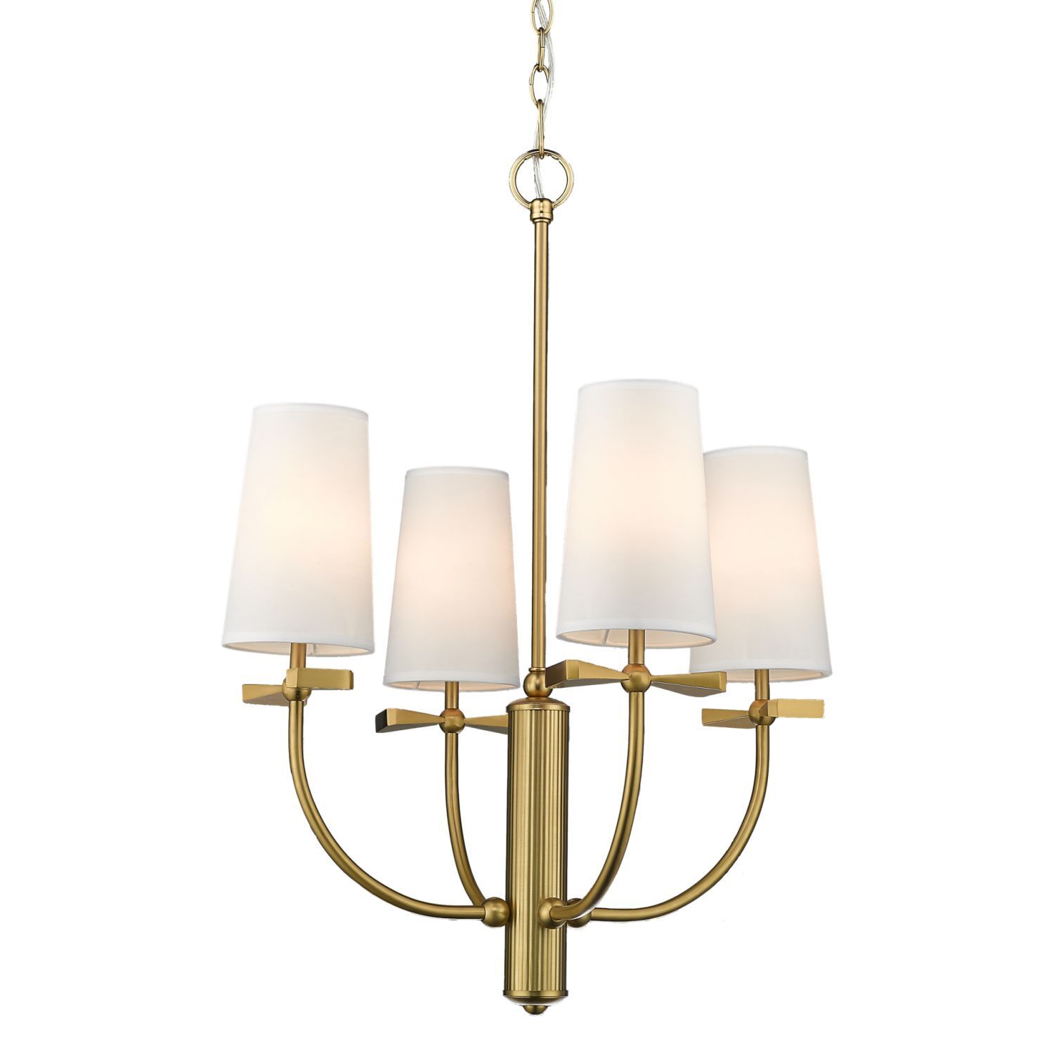 Kronleuchter mit Schirm B: 53 cm breit in Messing Weiß