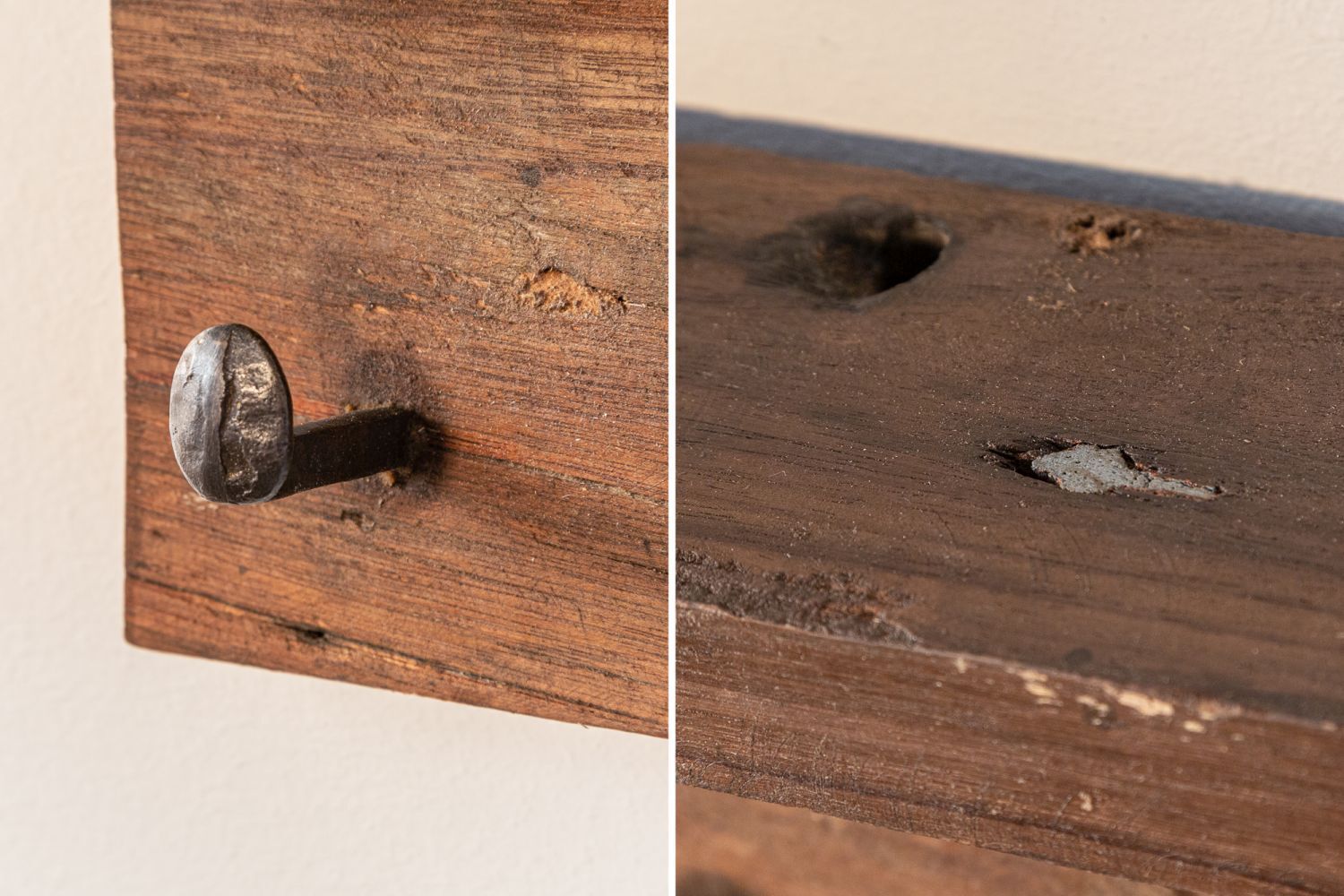 Portemanteau mural teck recyclé métal 30 cm en naturel Holz