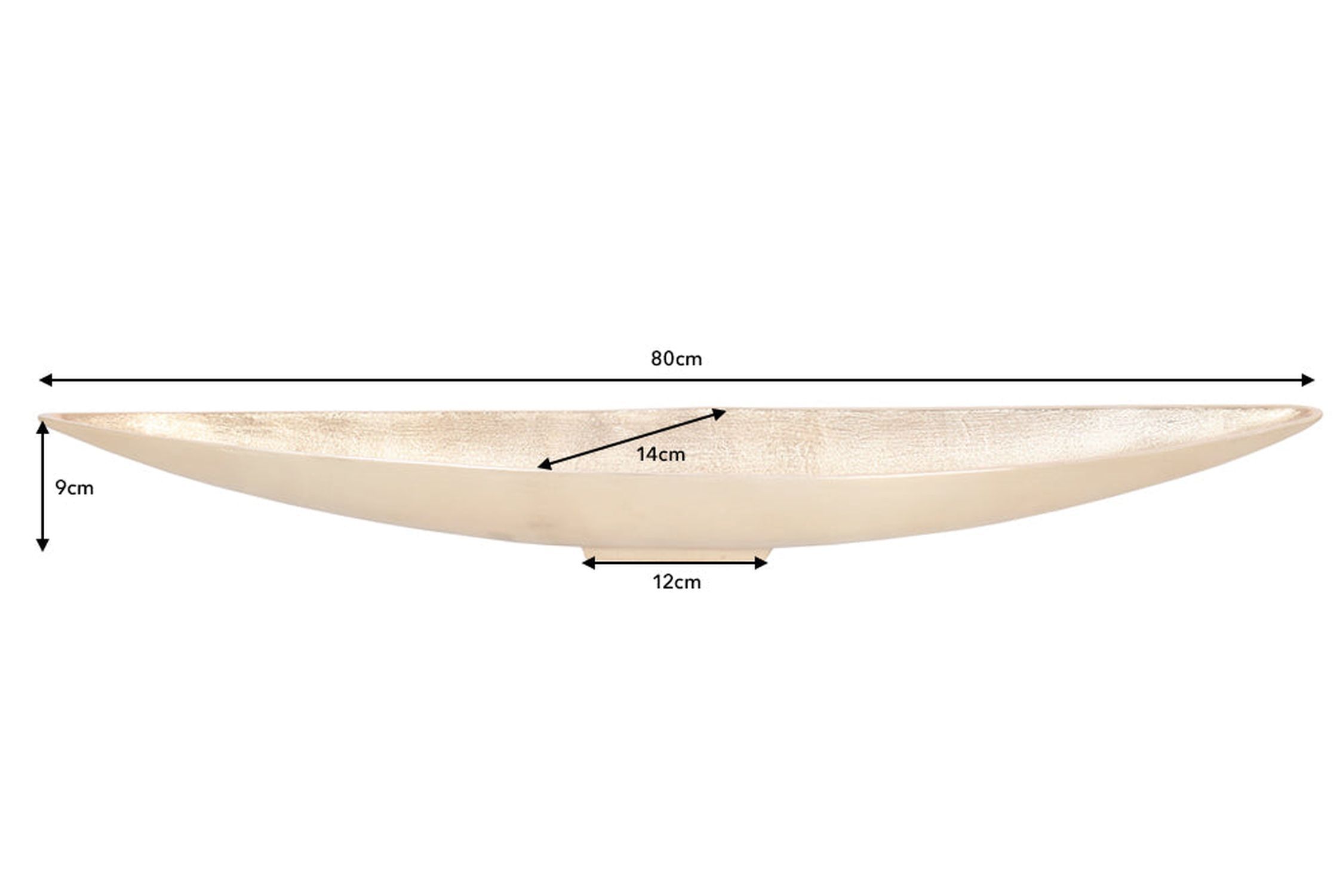 Coupelle décorative oblongue 82 cm de long en métal doré fait main