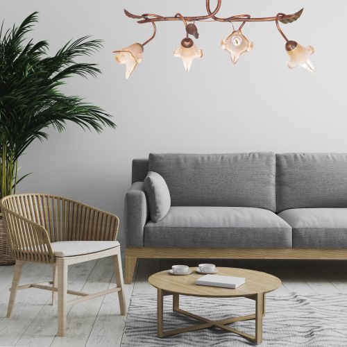 Orange Plafonnier Métal 4-flmg Rustique