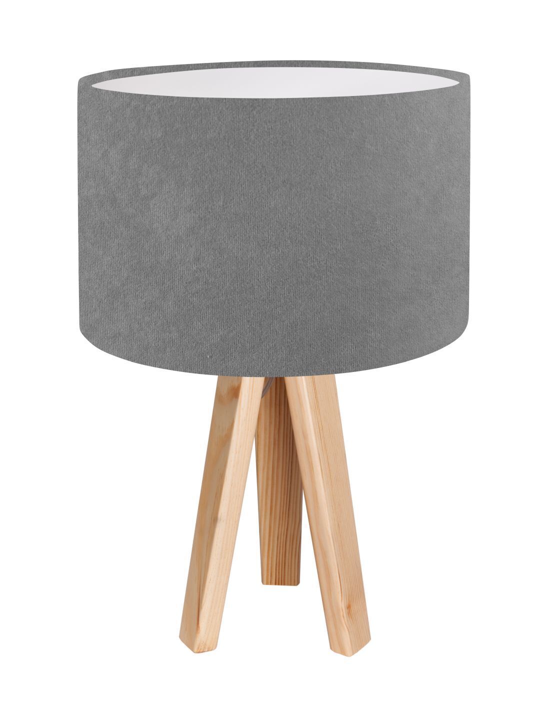 Lampe de table Abat-jour Gris Blanc Bois Tripode 46cm Rétro