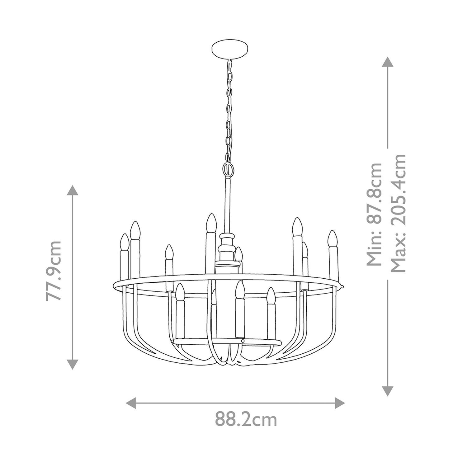 Lustre métal L : 88,2 cm H : max. 205,4 cm 12x E14