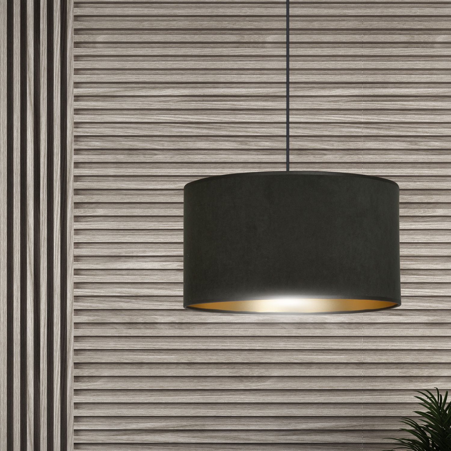 Suspension noir or Ø 35 cm rond tissu E27 CYRIL