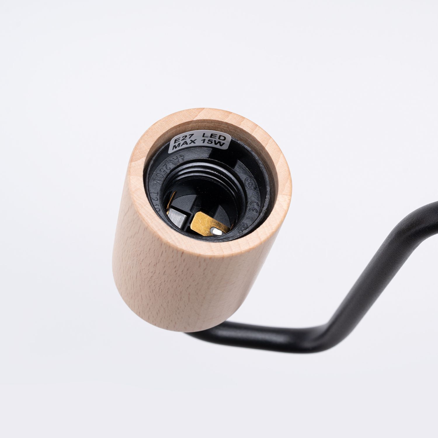 LED-Lampe, Pendelleuchte, Holzgriff, E27 Anschluss, schwarzes Kabel