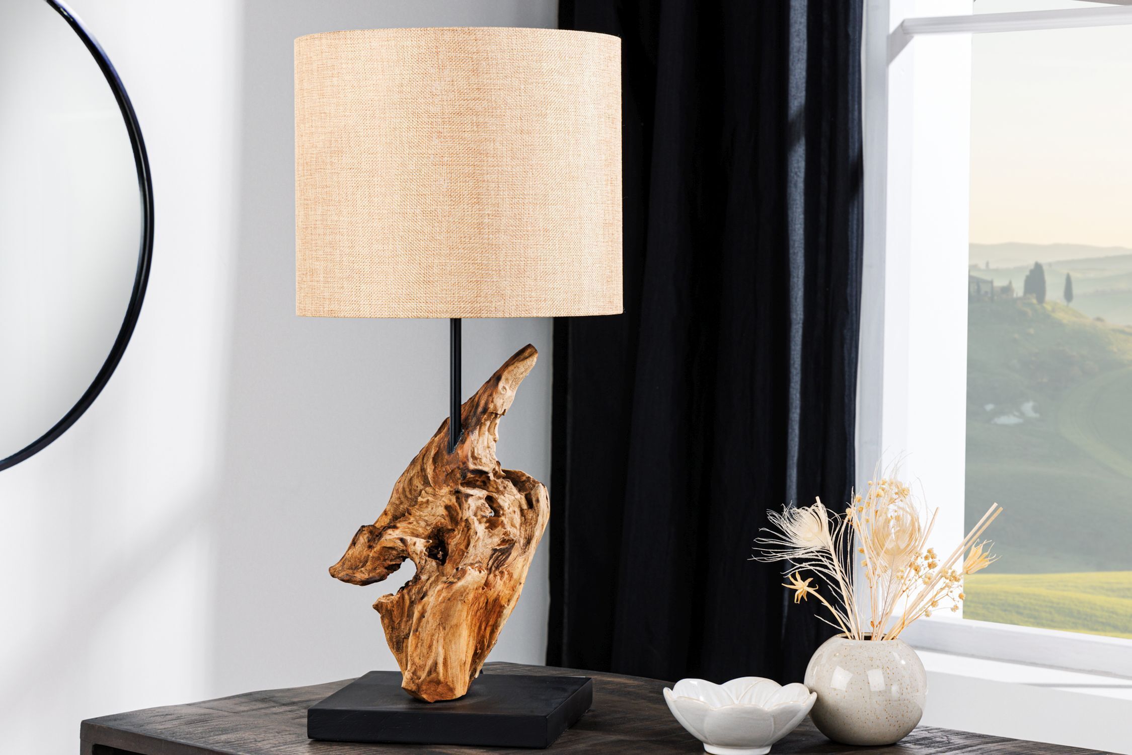 Lampe de table moderne tissu anti-éblouissant bois E27 58 cm grand Lampe de table moderne tissu anti-éblouissant bois E27 58 cm grand